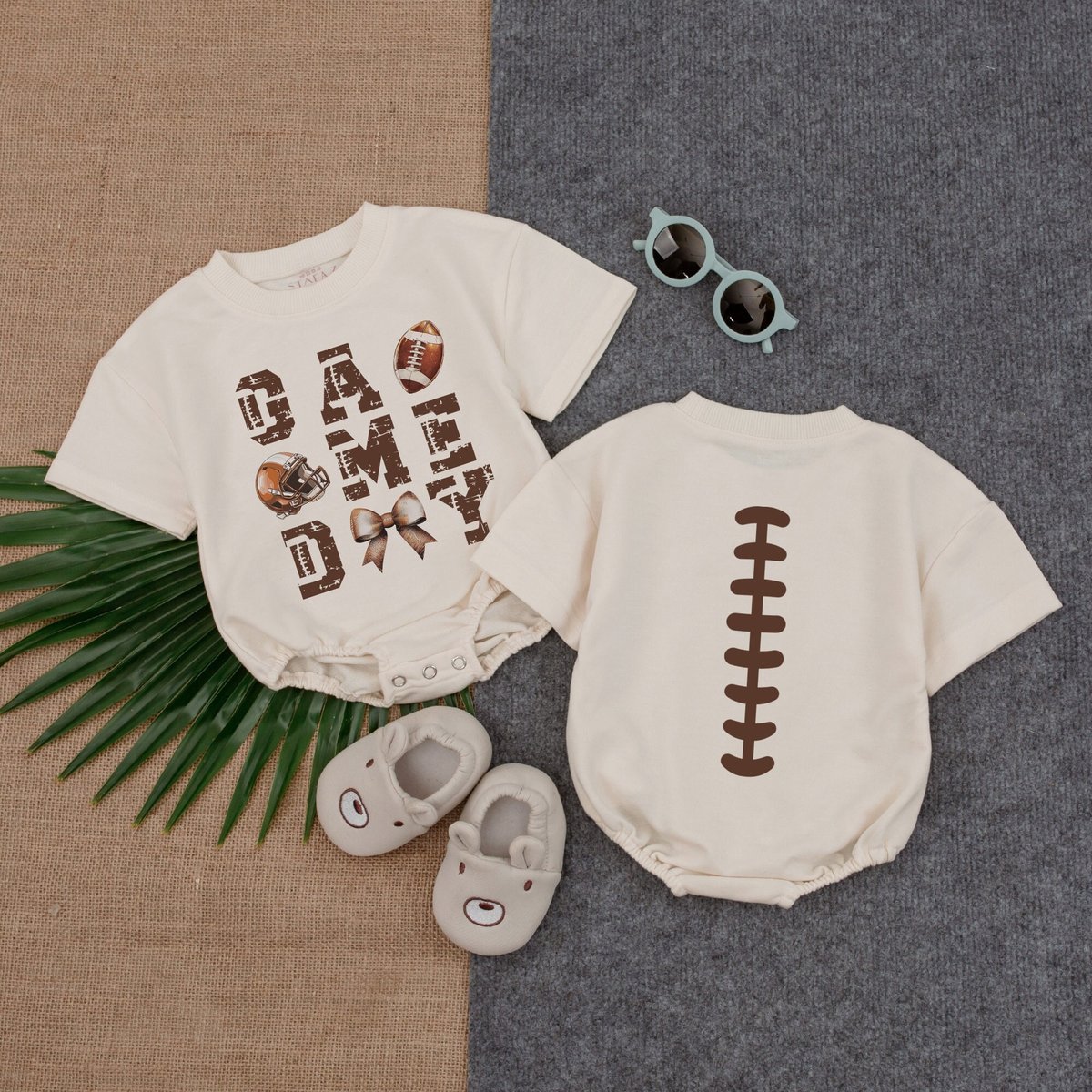 Football Laces Bow Bubble Romper Gameday BirthdayFootball Game Baby Gameday Outfit Baby Clothes Shor 178