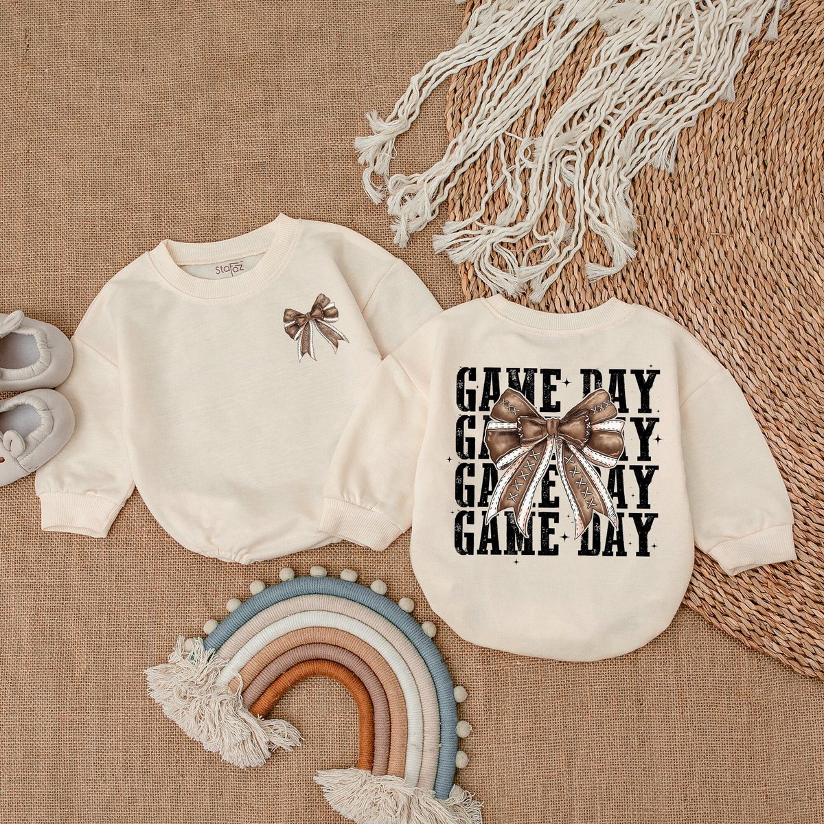 Football Season Baby Romper Football Bow Kid Jumpsuit for kid Football Baby Shower Bow Gameday kid S