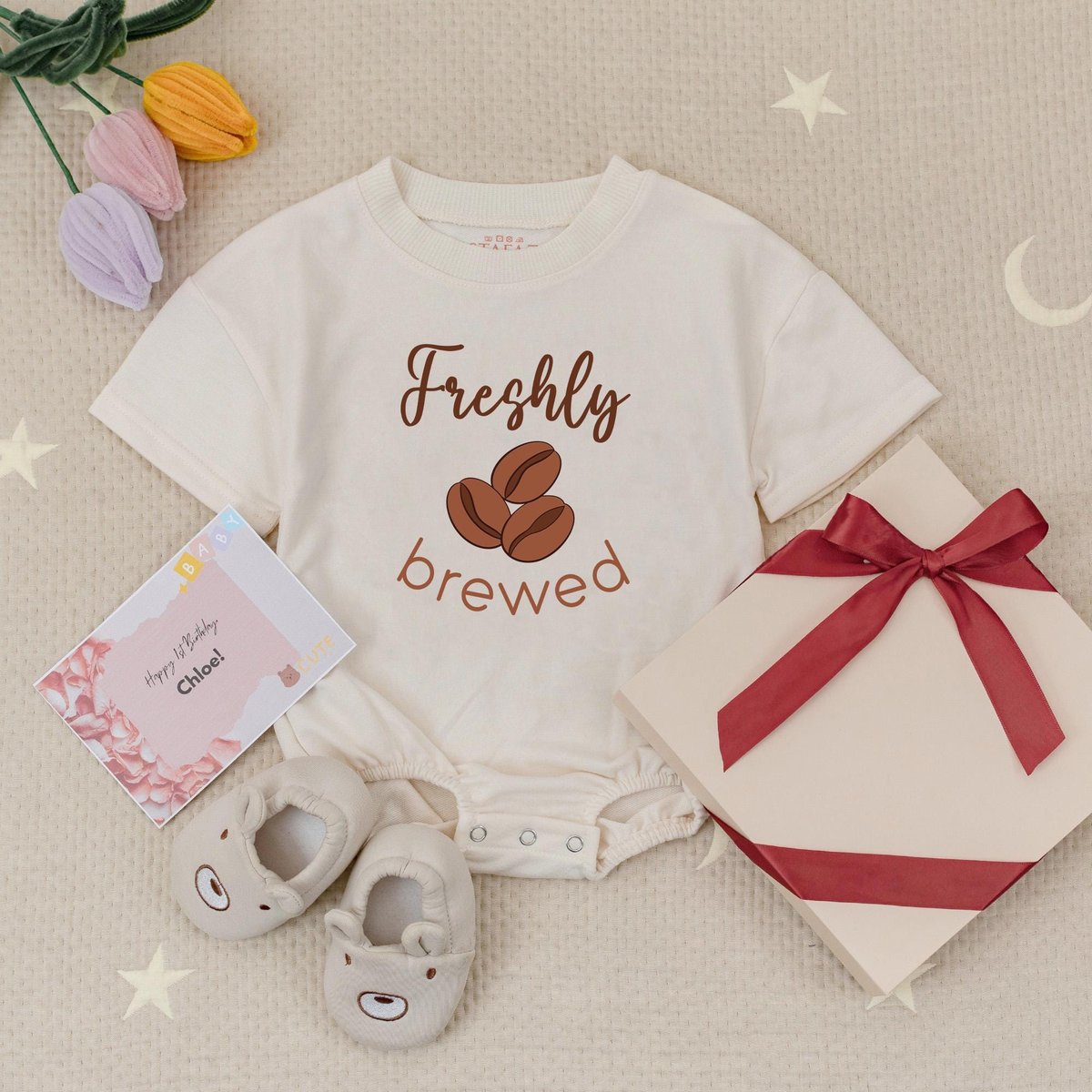 Freshly Brewed Baby Romper Coffee Bean Babysuit Funny Little Bean Coffee Baby Romper Coffee Baby Out