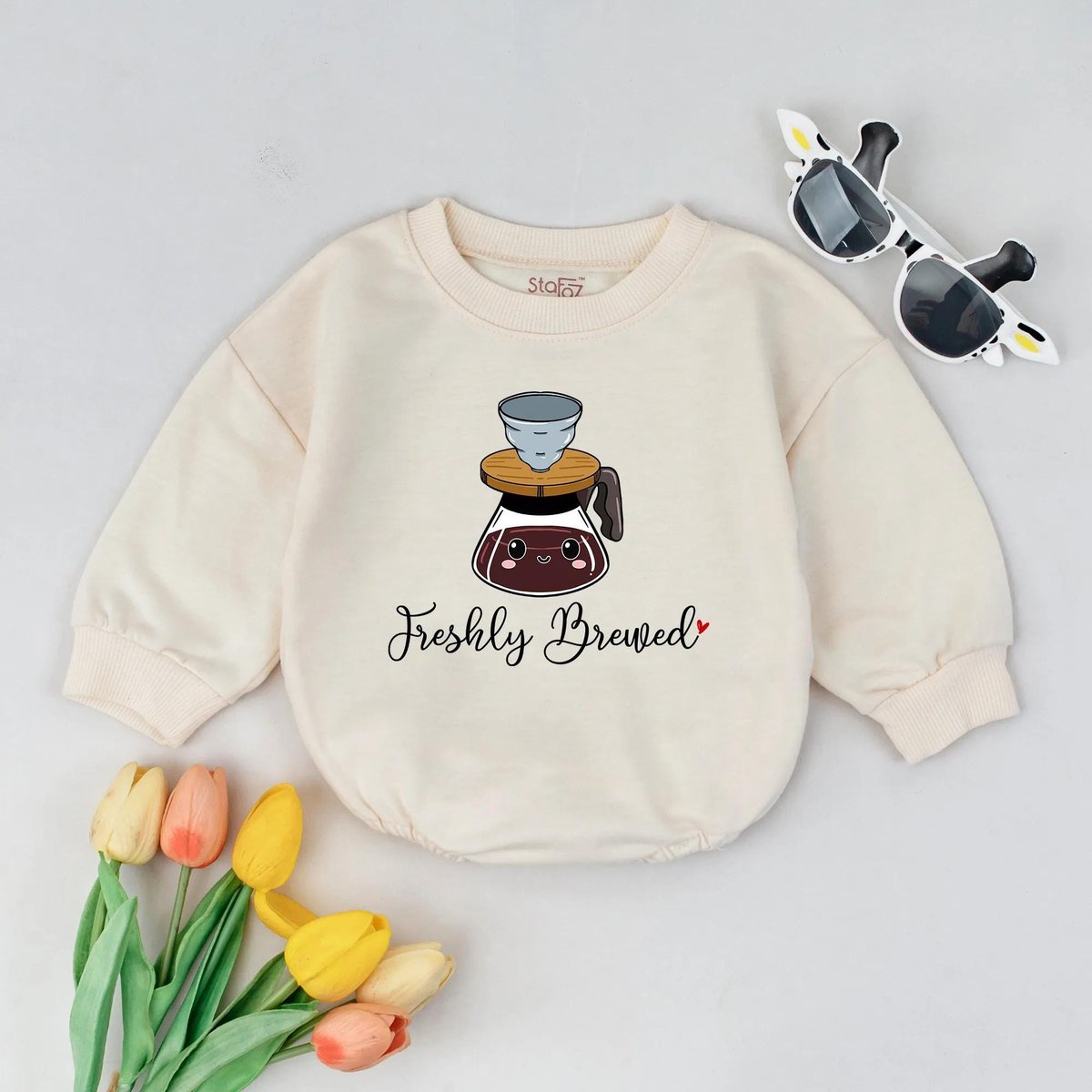 Freshly Brewed T shirt Bubble Romper Funny Coffee Baby Outfit Cute Coffee Pun Newborn Gift Barista B 188