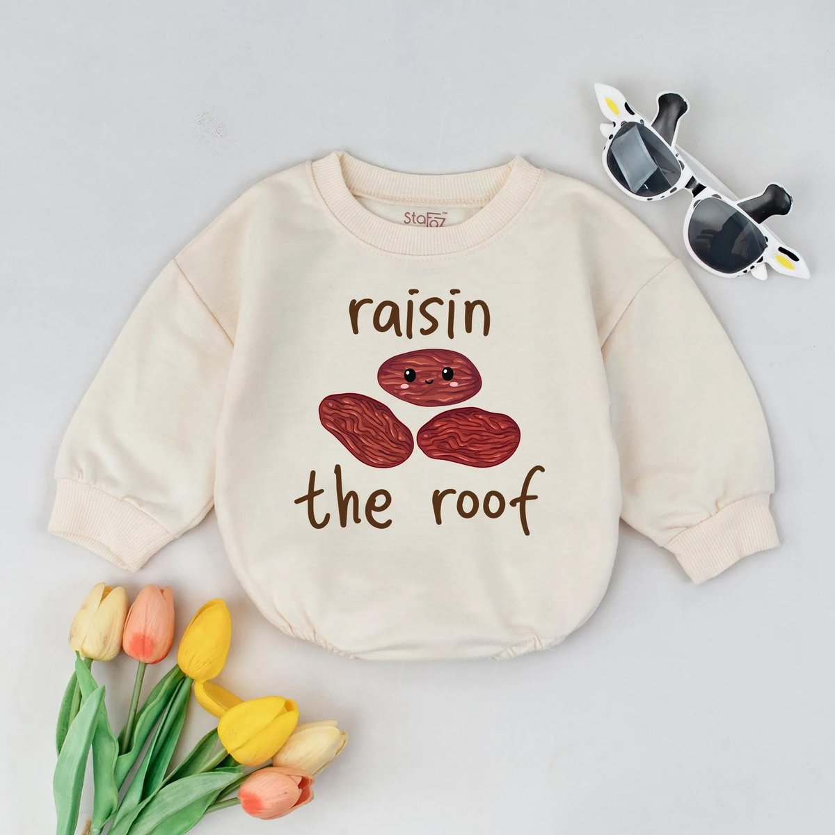 Funny Baby T shirt Bubble Romper Raisin the Roof Outfit Cute Food Pun Baby Clothes Baby Shower Gift 190