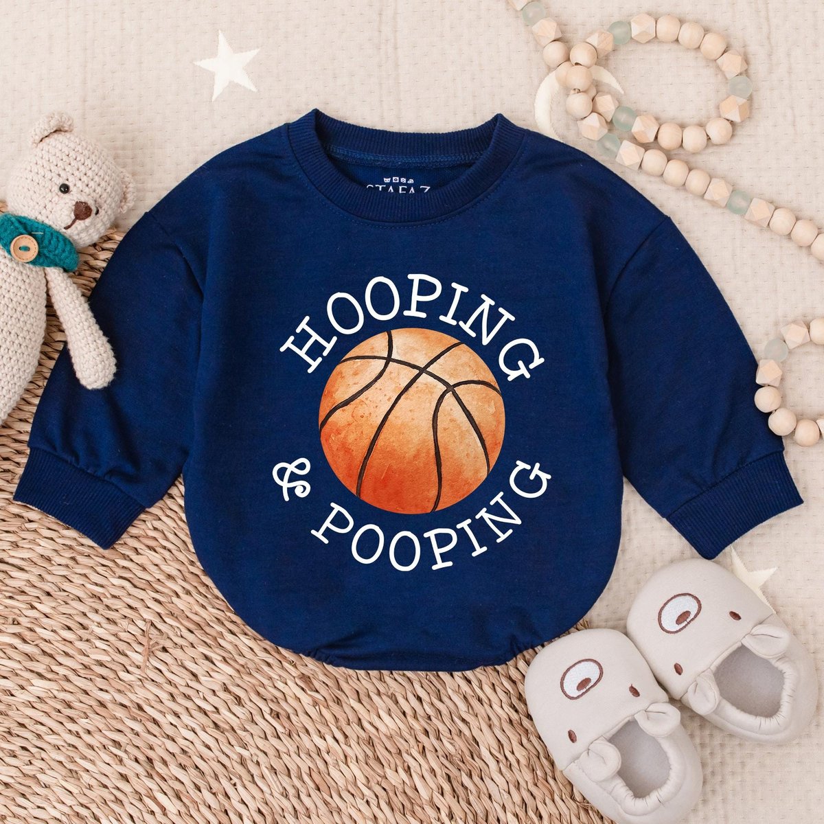 Funny Basketball Bubble Romper Hooping and Pooping Baby Bodysuit Cotton Baby Shower Gift for Sports