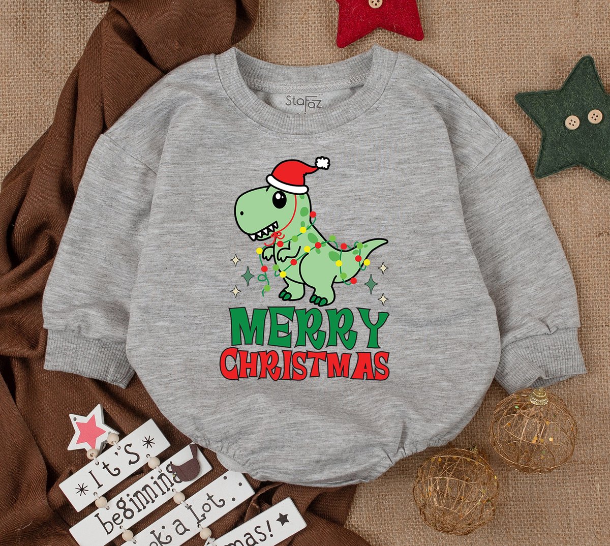 Funny Christmas Baby Outfit Bubble Romper Dinosaur Christmas 1st Christmas Merry Christmas Vibes Bab 156