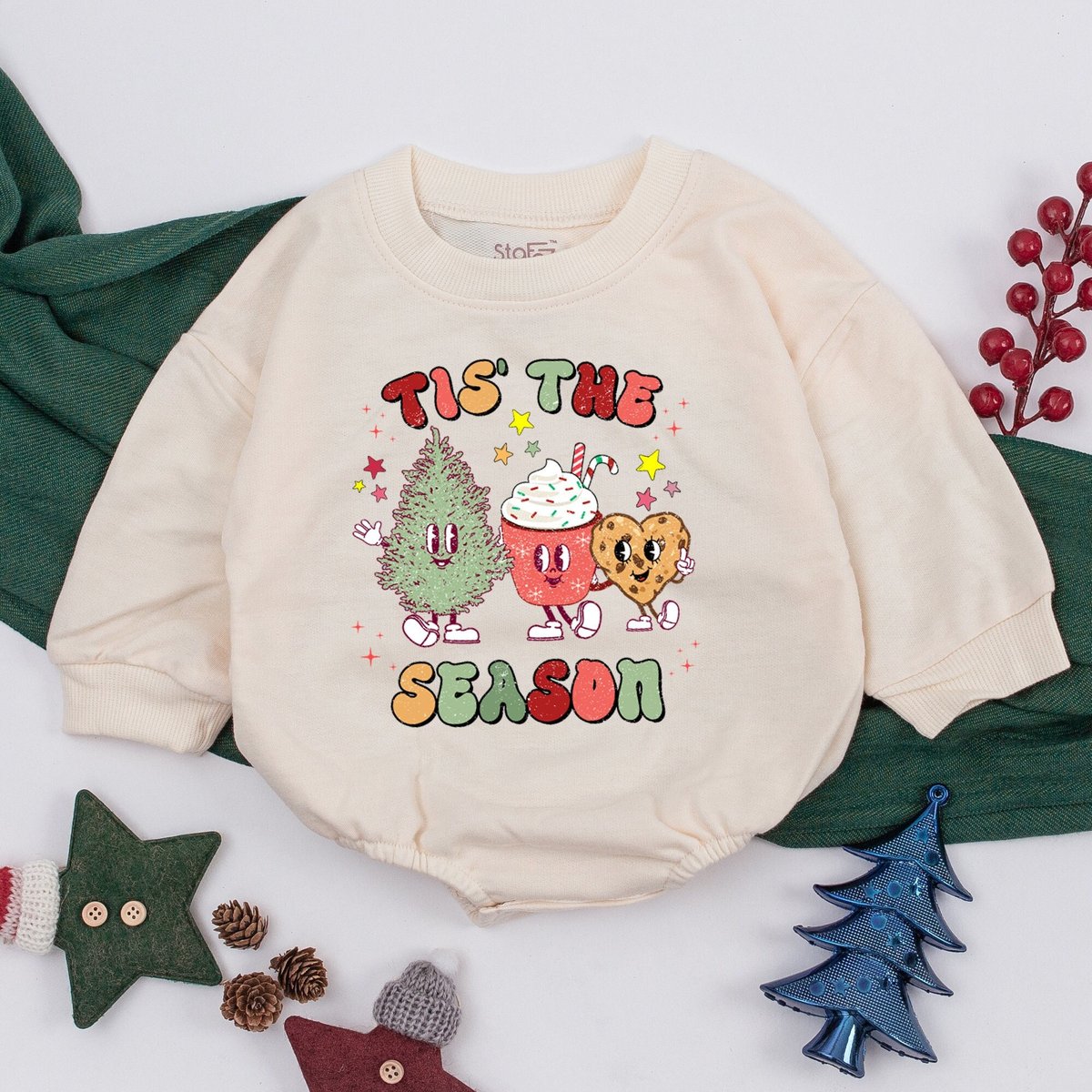 Funny Christmas Baby Romper Tis The Season Milk and Cookies 1st Christmas Merry Christmas Vibes Baby 156