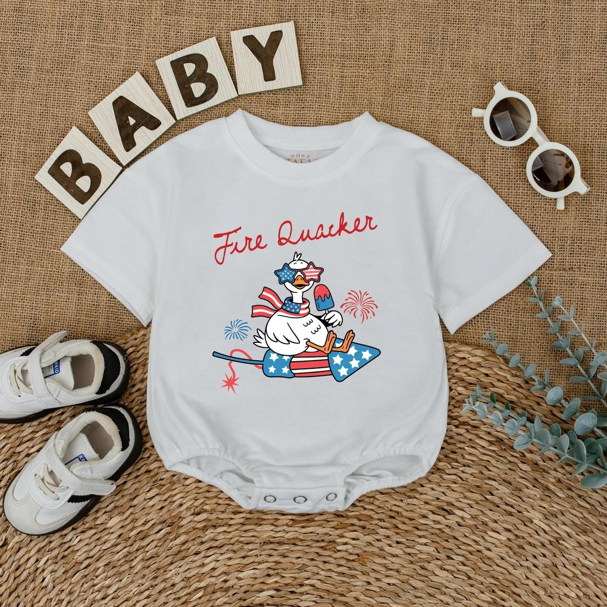 Funny Firequacker Baby Romper Independence Day Bodysuit Funny Fourth Of July Baby Outfit Newborn Bub 430