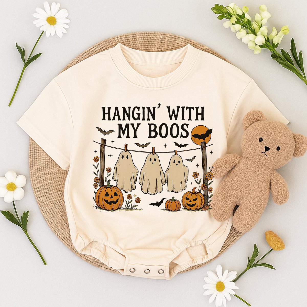 Funny Hanging Ghosts Halloween Baby Romper Hangin With My Boos Design Cute Pumpkin Bat Halloween the 434
