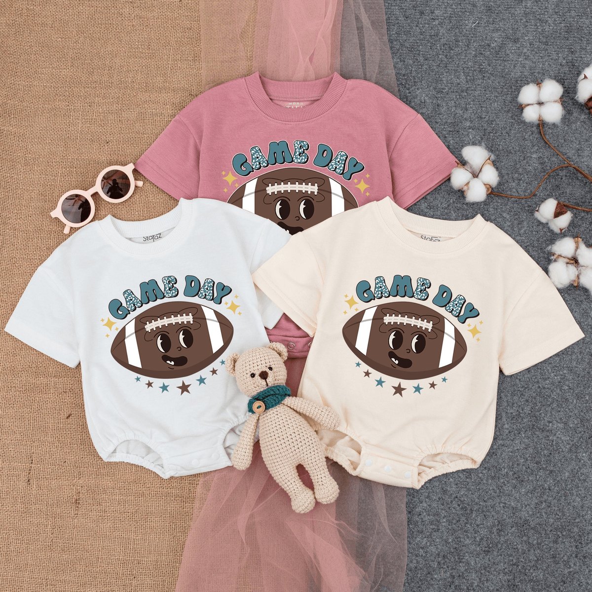 Game Day Bubble Romper Short Sleeves Football game baby Football Season Day Game day baby outfit Bab 168