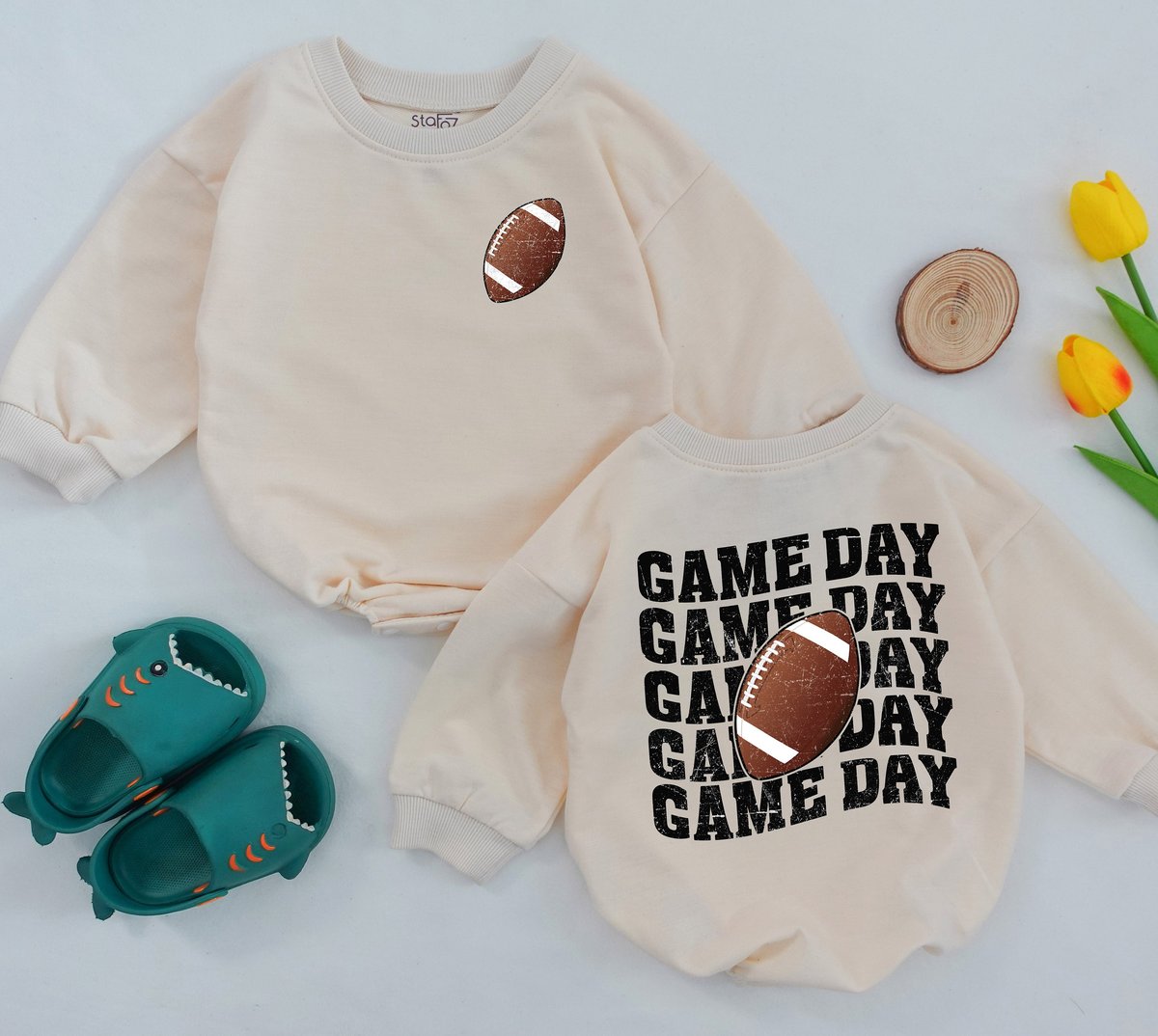 Game Day Football Baby Romper Fall Baby Clothes Retro Football Outfits Football Season Bubble Baby R