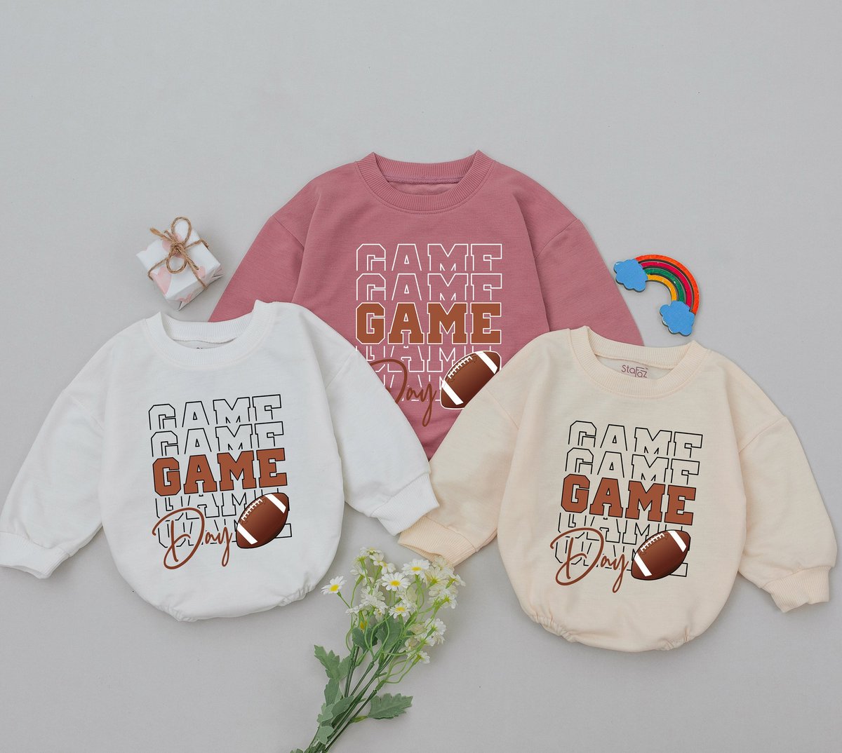 Game Day Football Romper Fall Baby Clothes Retro Football Baby Outfits Football Season Bubble Baby R