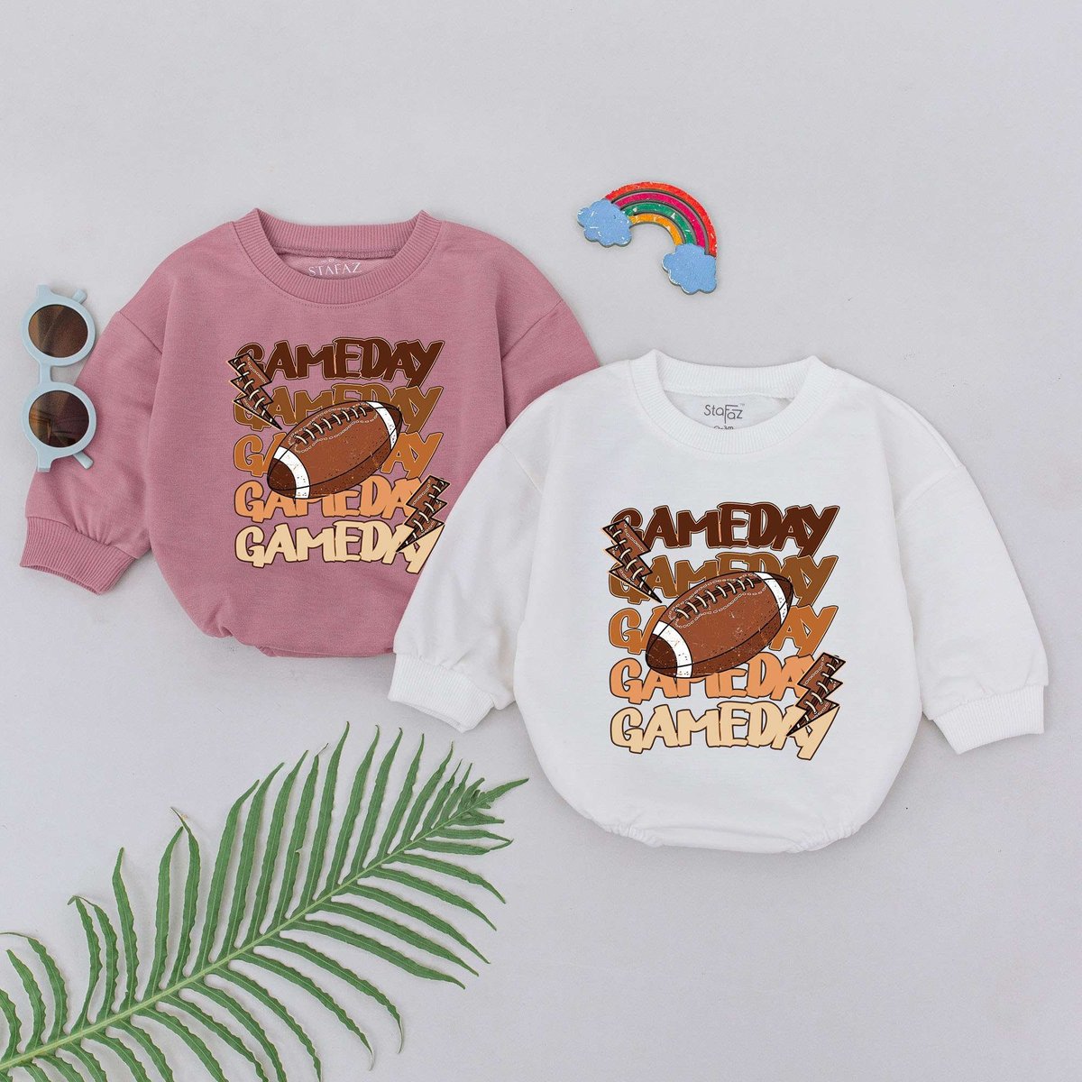 Game Day Football Romper Fall Baby Clothes Retro Football Outfits Football Season Bubble Romper Natu