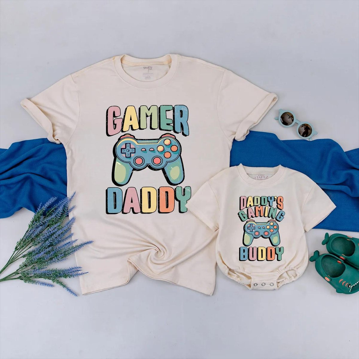 Gamer Dad and Baby Matching Shirt Set Daddys Gaming Buddy Bodysuit Fathers Day Gift for New Dad Cute 429