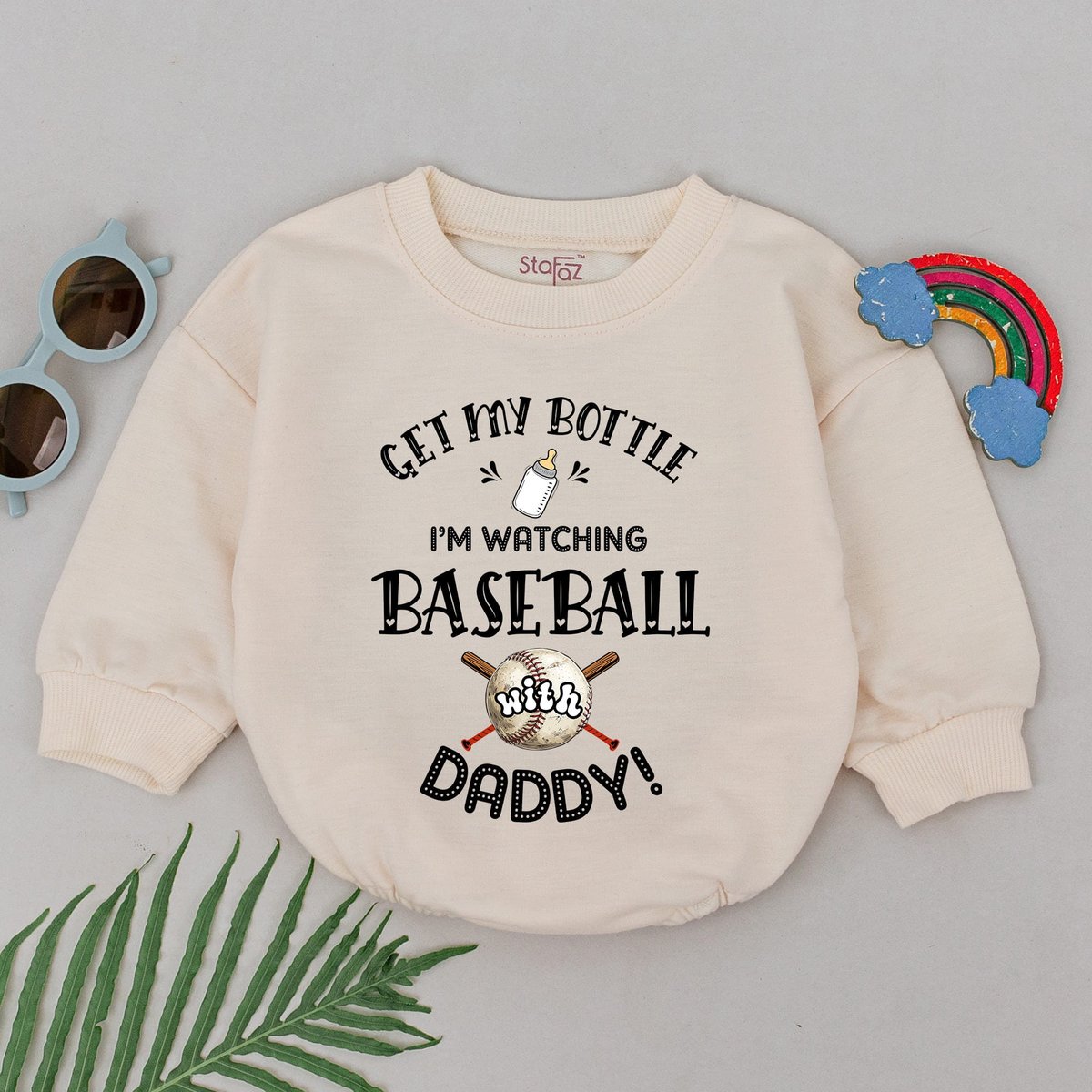 Get My Bottle I'm Watching Baseball With Daddy Romper Baseball Baby Gift Father's Day Outfit Baby