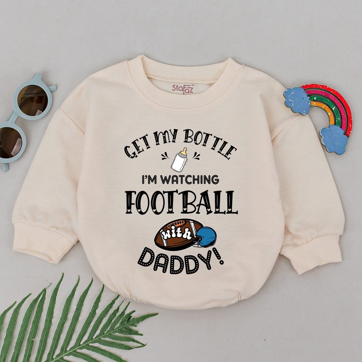 Get My Bottle I'm Watching Football With Daddy Romper Football Baby Gift Father's Day Outfit Baby