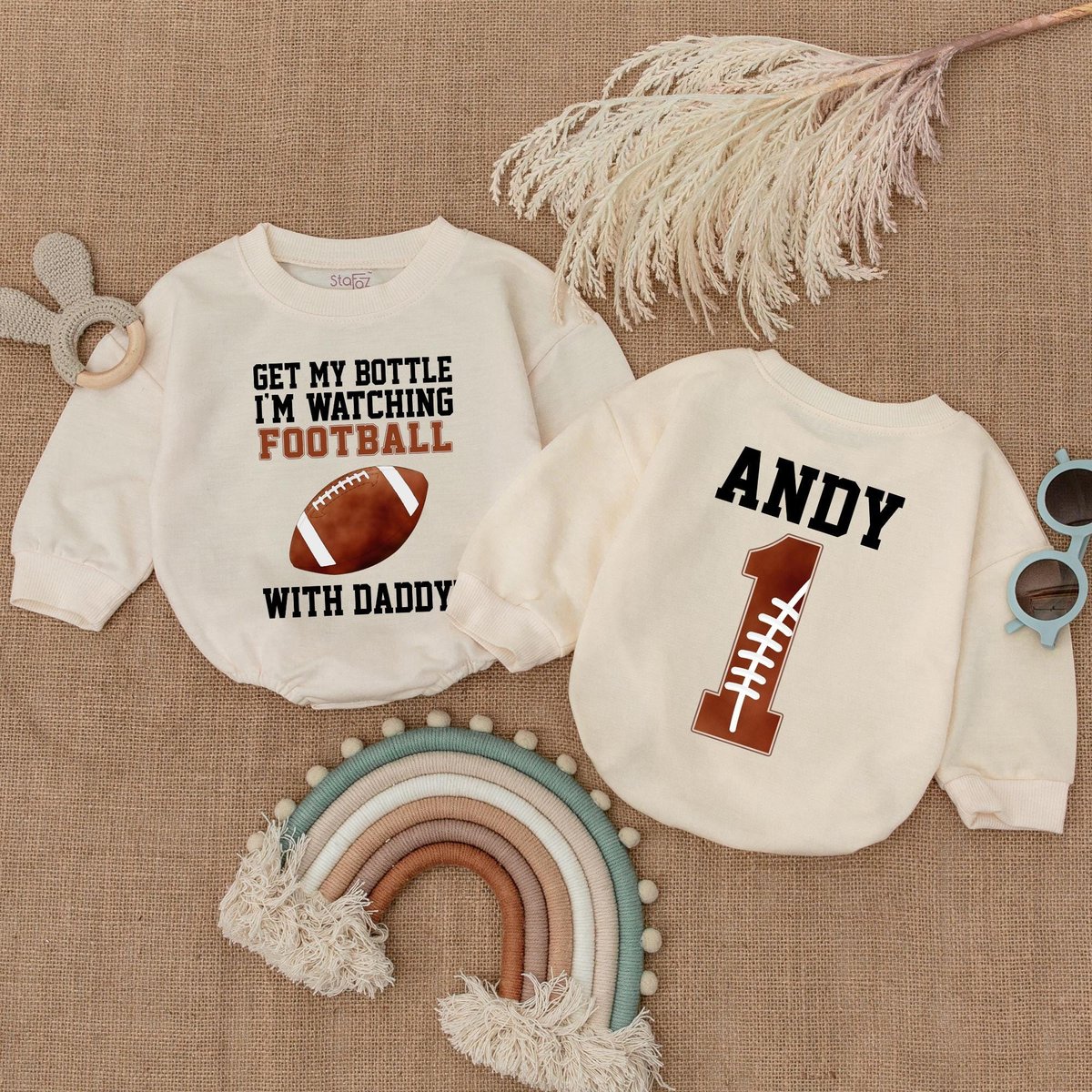 Get My Bottle I'm Watching Football with Daddy Bubble Romper Football Baby Bodysuit Game Day Outfit 187