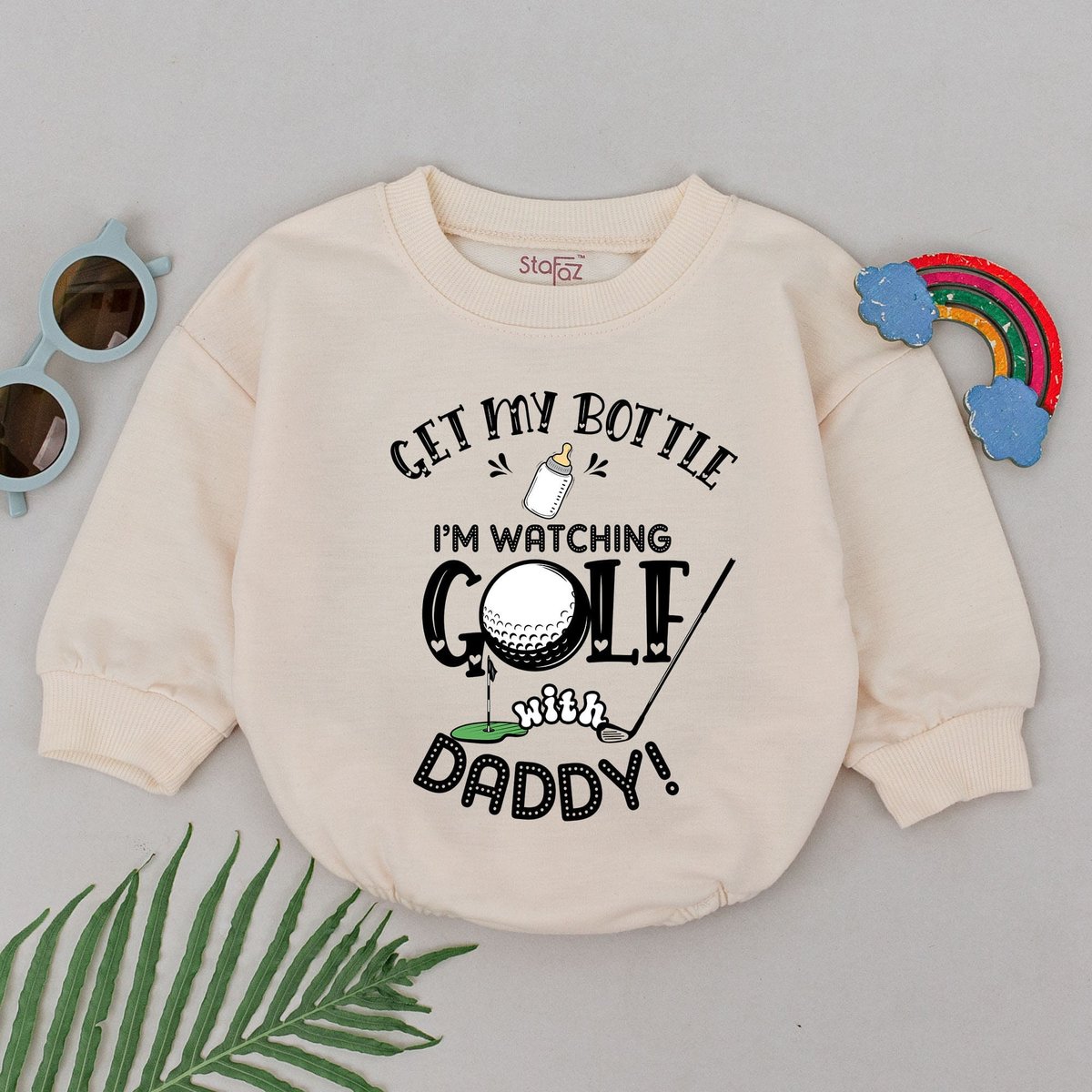 Get My Bottle I'm Watching Golf With Daddy Romper Hole in One Birthday Father's Day Outfit Baby Bo