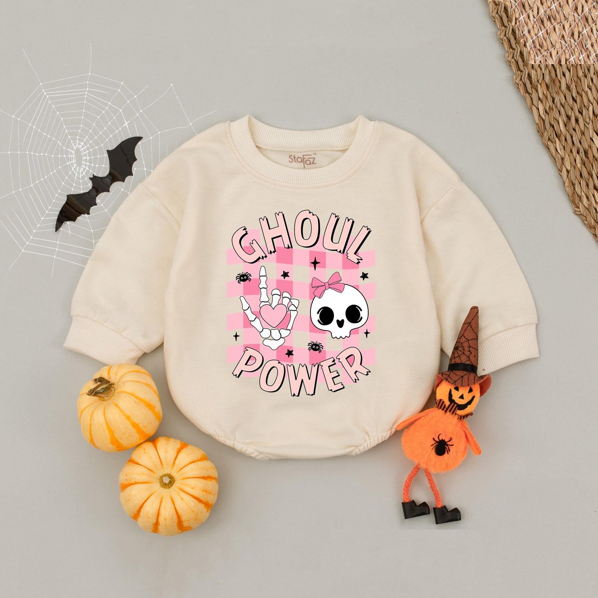 Ghoul Power Halloween Baby Romper Girl Power Skull Babysuit Funny Halloween Bubble Romper Halloween