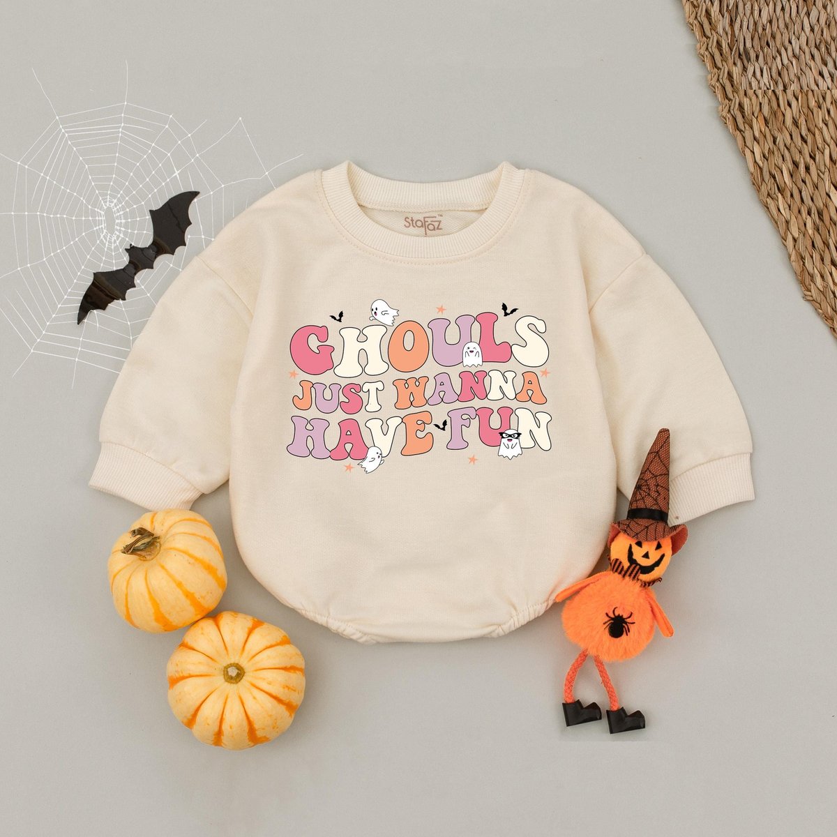 Ghouls Just Want to Have Fun Baby Romper Retro Halloween Bodysuit Funny Halloween Baby Outfit Fall N