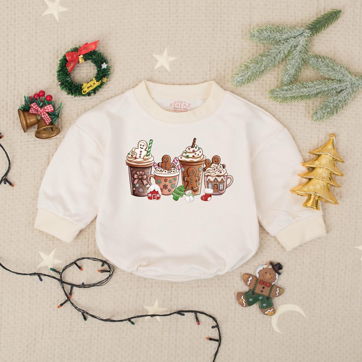Gingerbread Christmas Coffee Latte Cute Bubble Romper Coffee Lover Gift Holiday Christmas Winter Bab