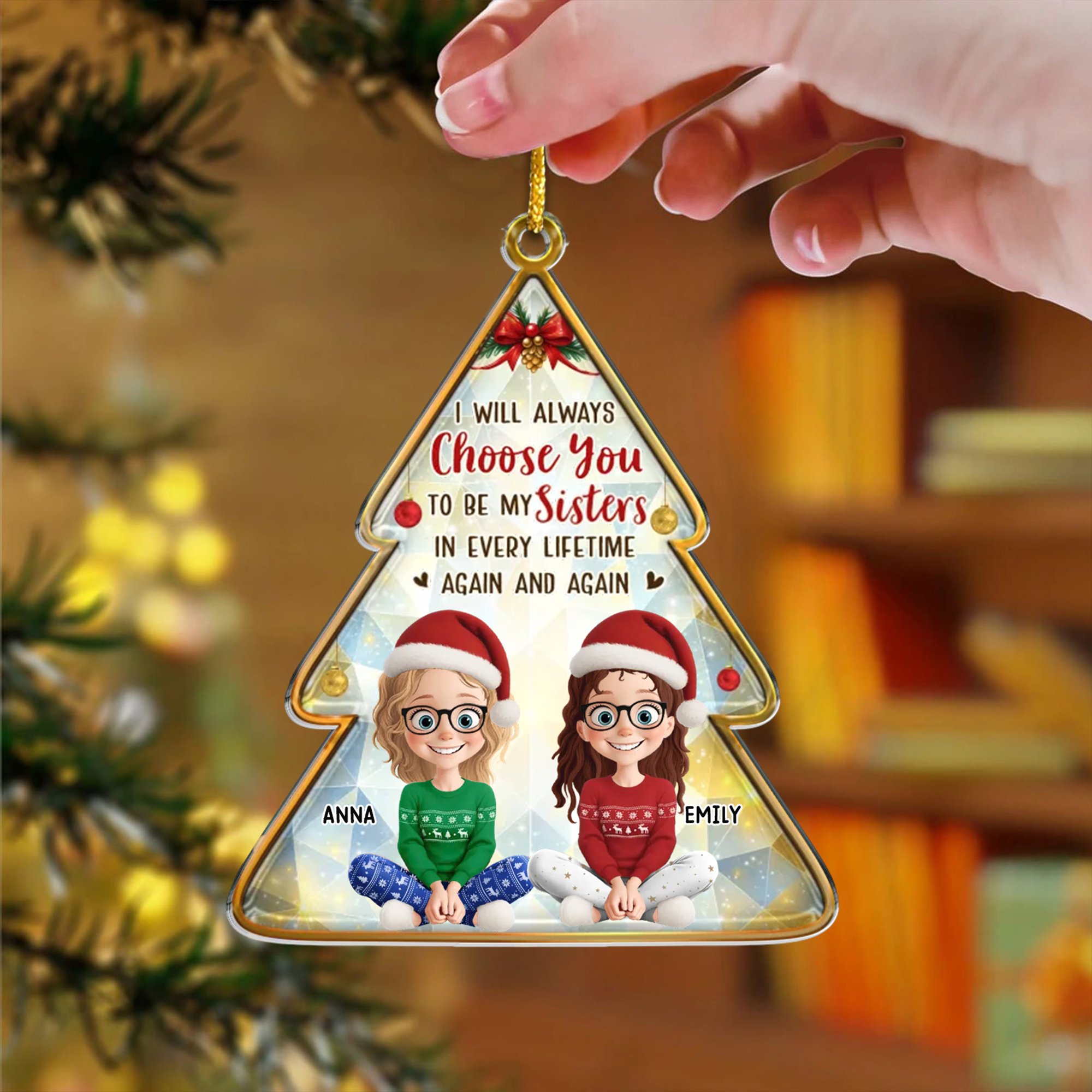 Personalized Sisters Ornament w Names  Acrylic Christmas Tree  Holiday Gift for Sisters  Besties 2025-ASO-QWL32