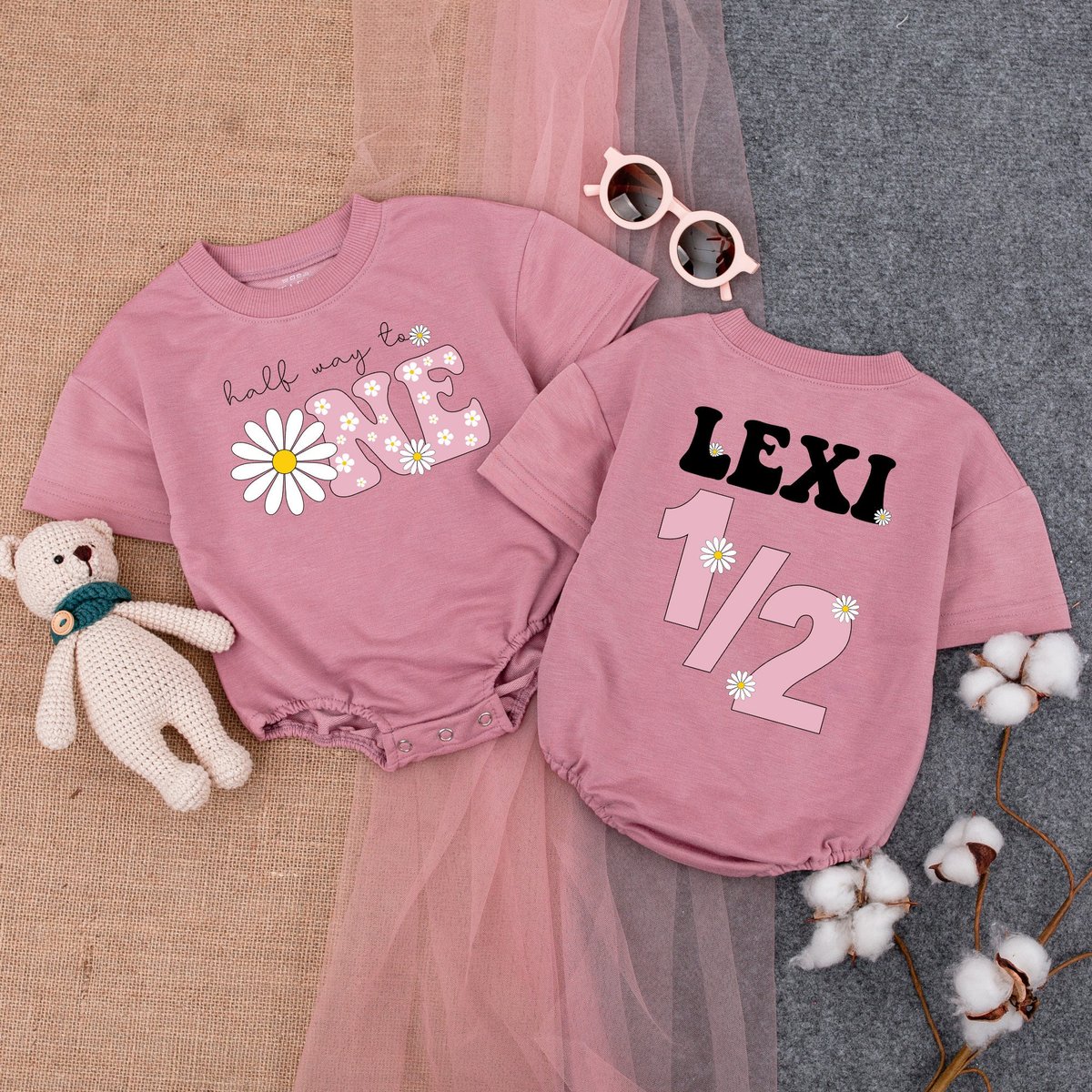 Girls Daisy Half Birthday Romper12 Daisy Birthday Bodysuit Girls Boho Birthday Shirt Cute Personaliz 177