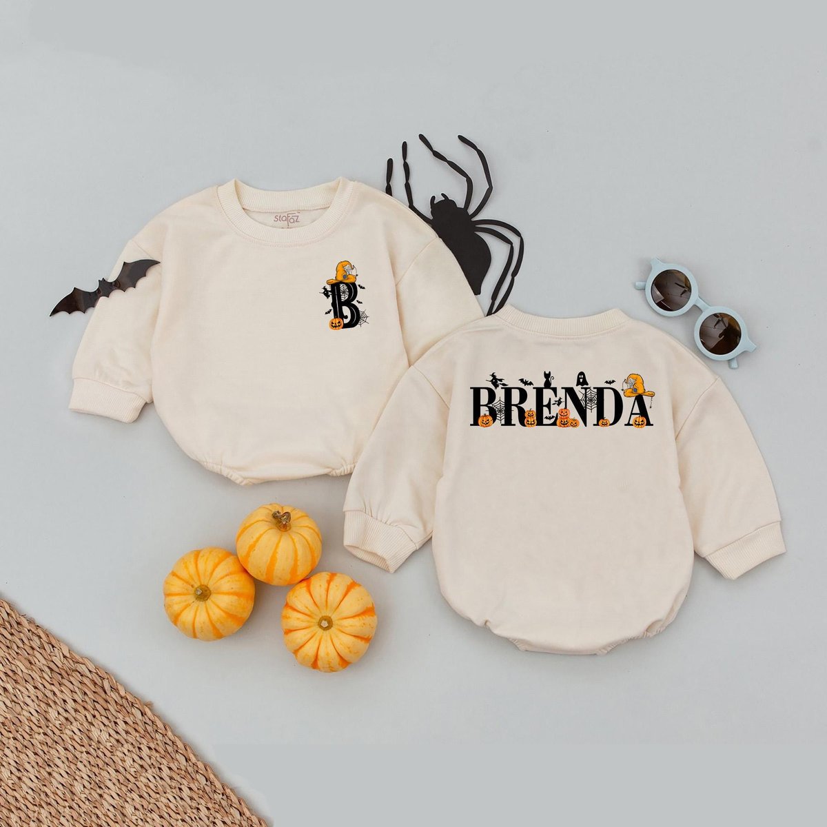 Girls Personalized Name Halloween Front Back Bubble Romper Halloween Custom Sweatshirt Kids Hallowee