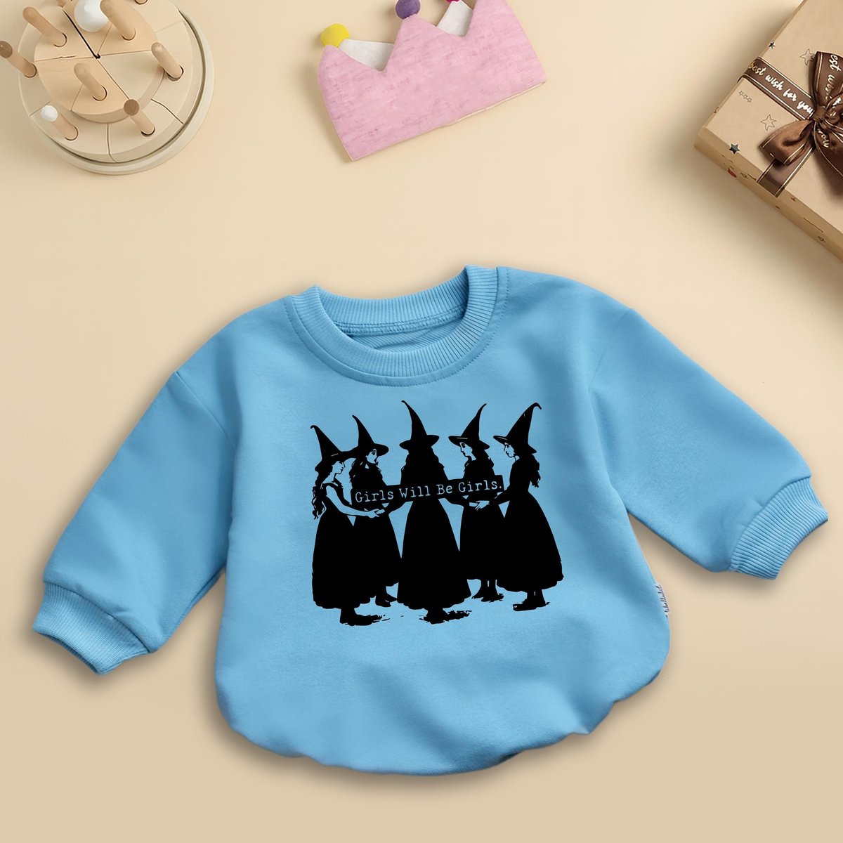 Girls Will Be Girls Baby Sweatshirt Witch Halloween Baby Outfit Baby Shower Gift Newborn Gifts Witch 436
