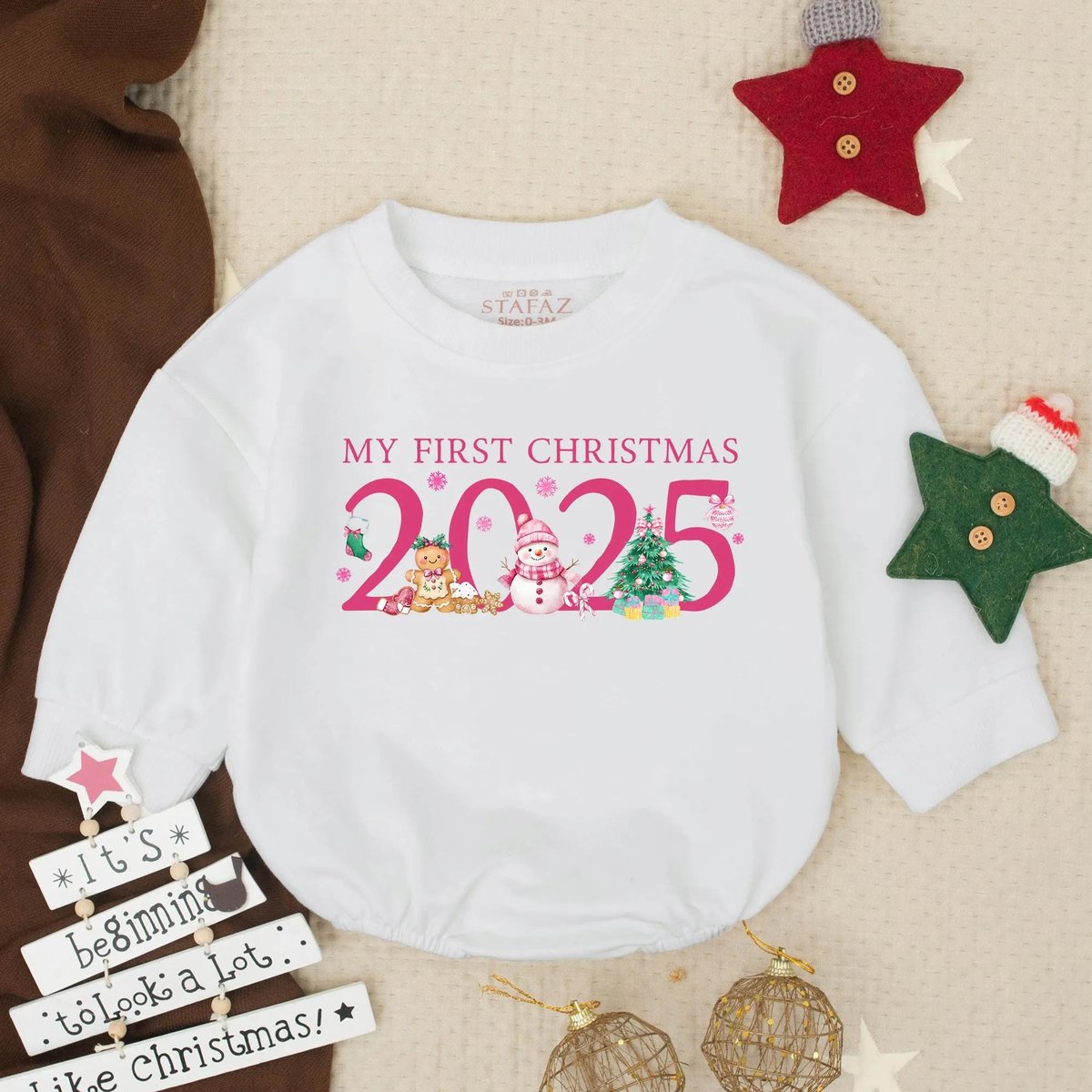 Girly Pink My First Christmas Bubble Romper Christmas Clothes Santa Christmas Tree Sweatshirt Newbor