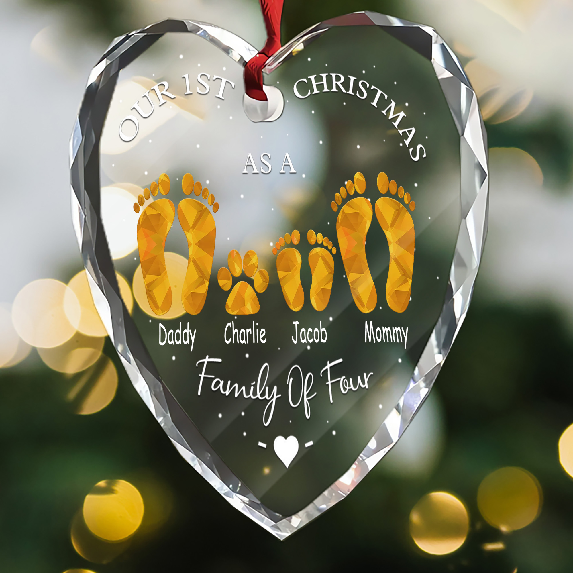 Personalized New Family Ornament with Pet  Faceted Glass Heart  1st Christmas Gift for New Parents 2025-HGLO-OB66R