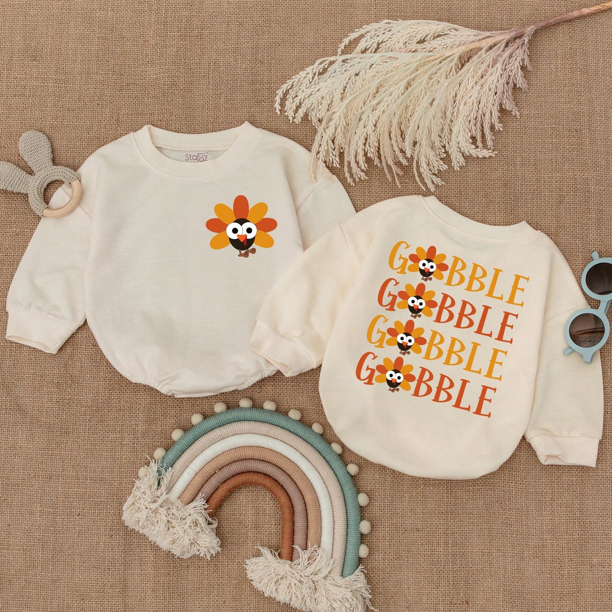 Gobble Baby OutfitFirst Thanksgiving Bubble RomperBaby Thanksgiving ClothesFall Pumpkin Baby Bodysui 173