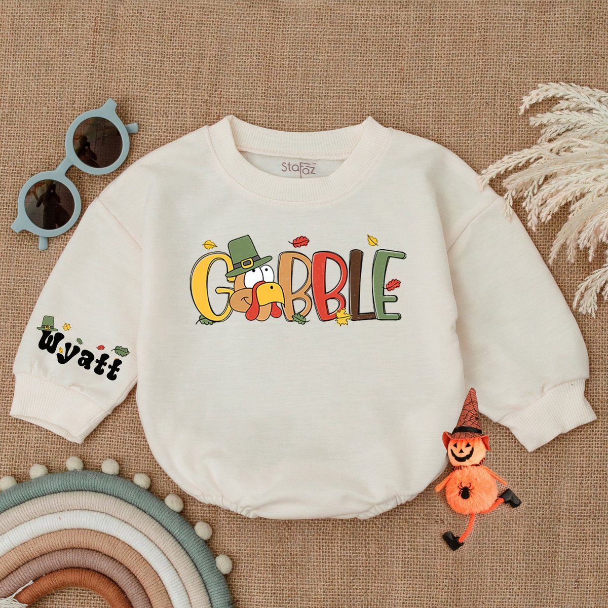 Gobble Baby OutfitFirst Thanksgiving Bubble RomperBaby Thanksgiving ClothesFall Pumpkin Baby Bodysui 177