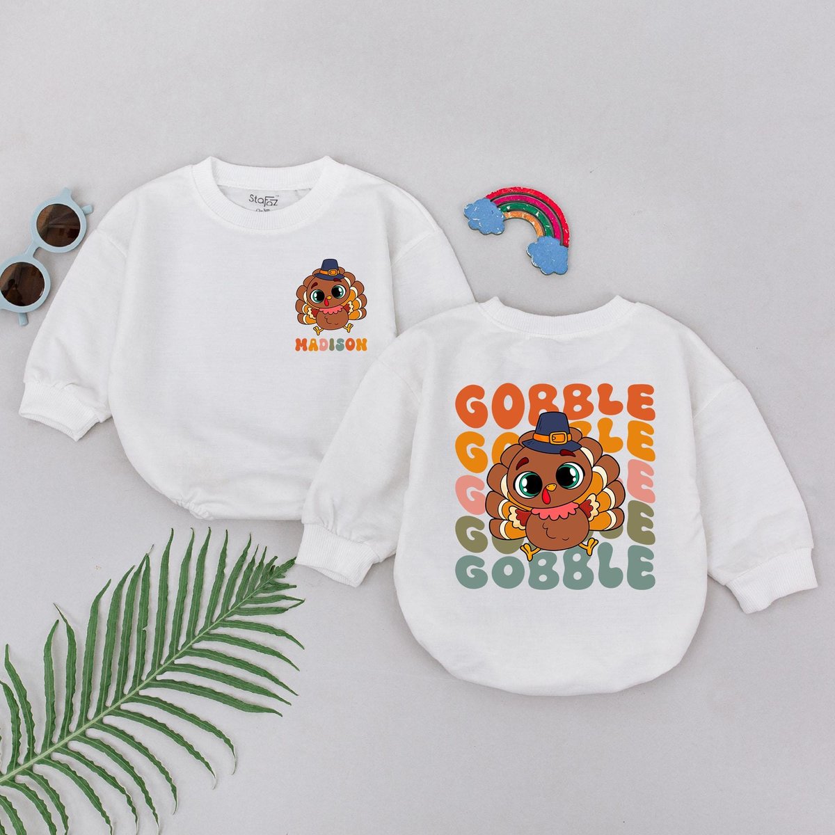 Gobble Gobble Romper 1st Thanksgiving Outfit Little Turkey Romper Thankful Vibes Turkey Day Coming H