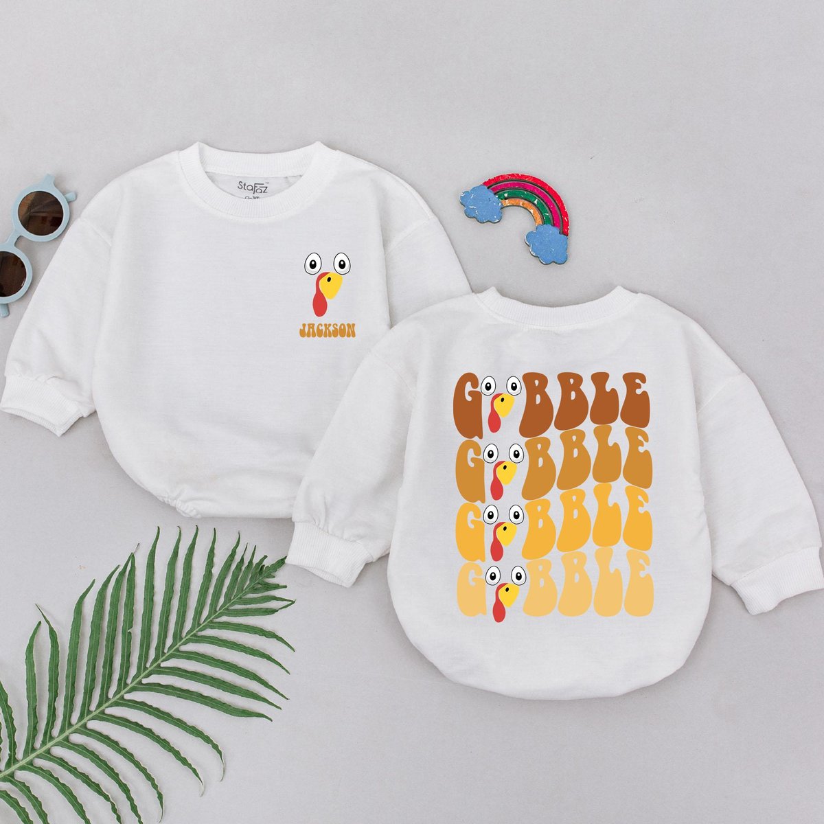 Gobble Gobble Romper 1st Thanksgiving Outfit Little Turkey Romper Thankful Vibes Turkey Day Coming H