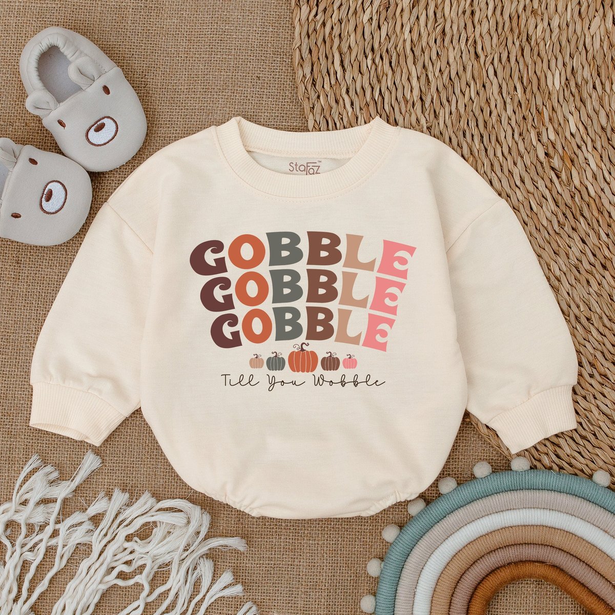Gobble Till You Wobble Baby Romper Thanksgiving Infant Outfit Baby Girl Clothes  Fall Baby Shower