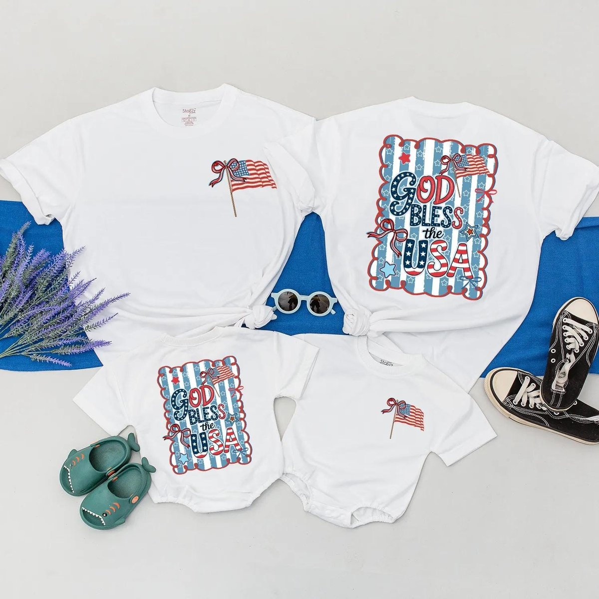 God Bless USA Matching Shirts for Mom and Baby 4th of July Family Outfits American Flag Toddler Girl 430