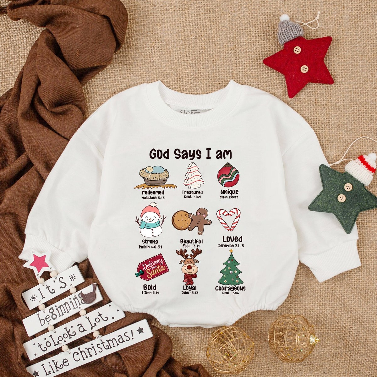 God Says I am Christmas Baby Romper My First Christmas Christmas Bodysuit Baby Christmas Outfit Over