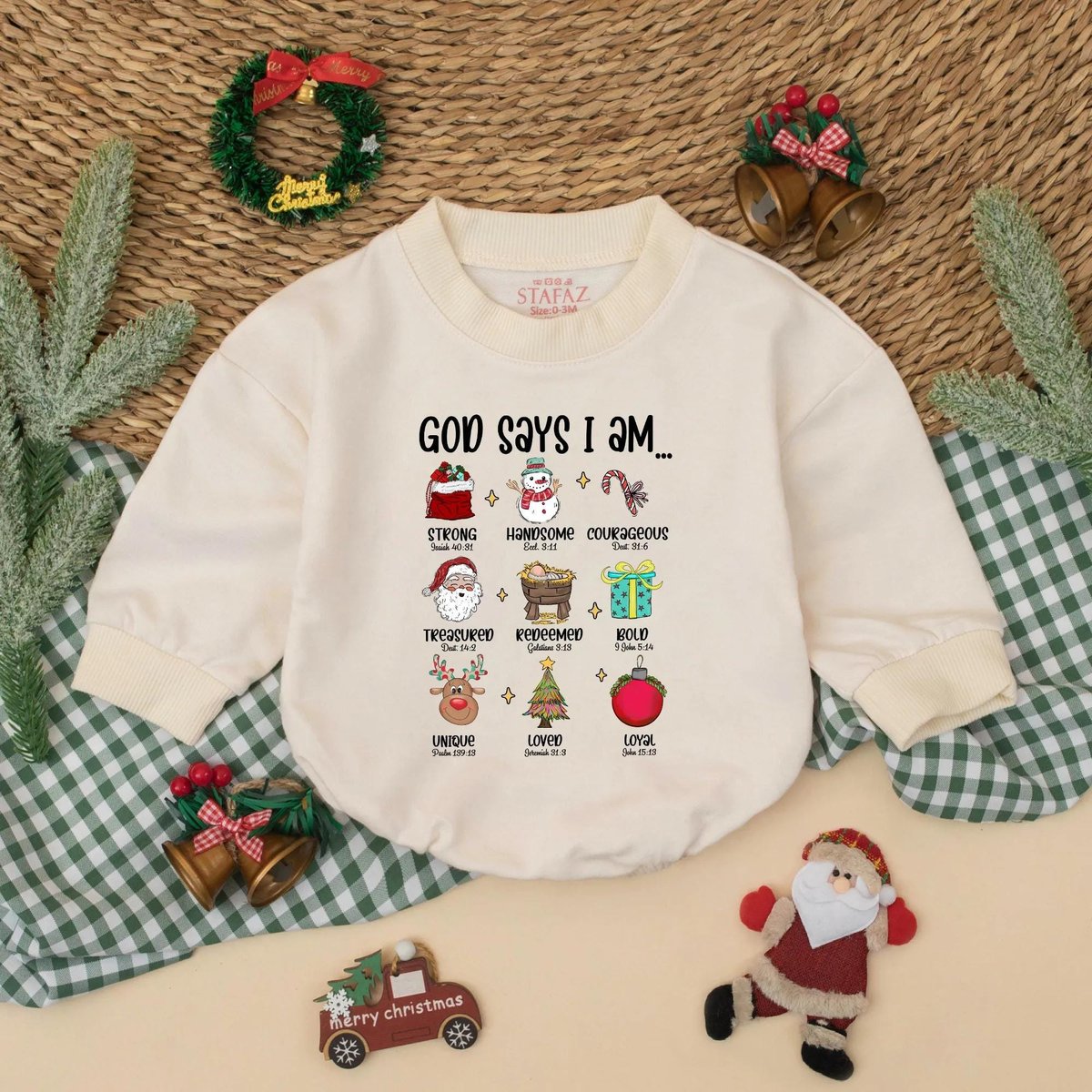 God Says I Am Christmas Baby Romper Christian Baby Bodysuit Baby Christmas Clothes Religious Christm 437