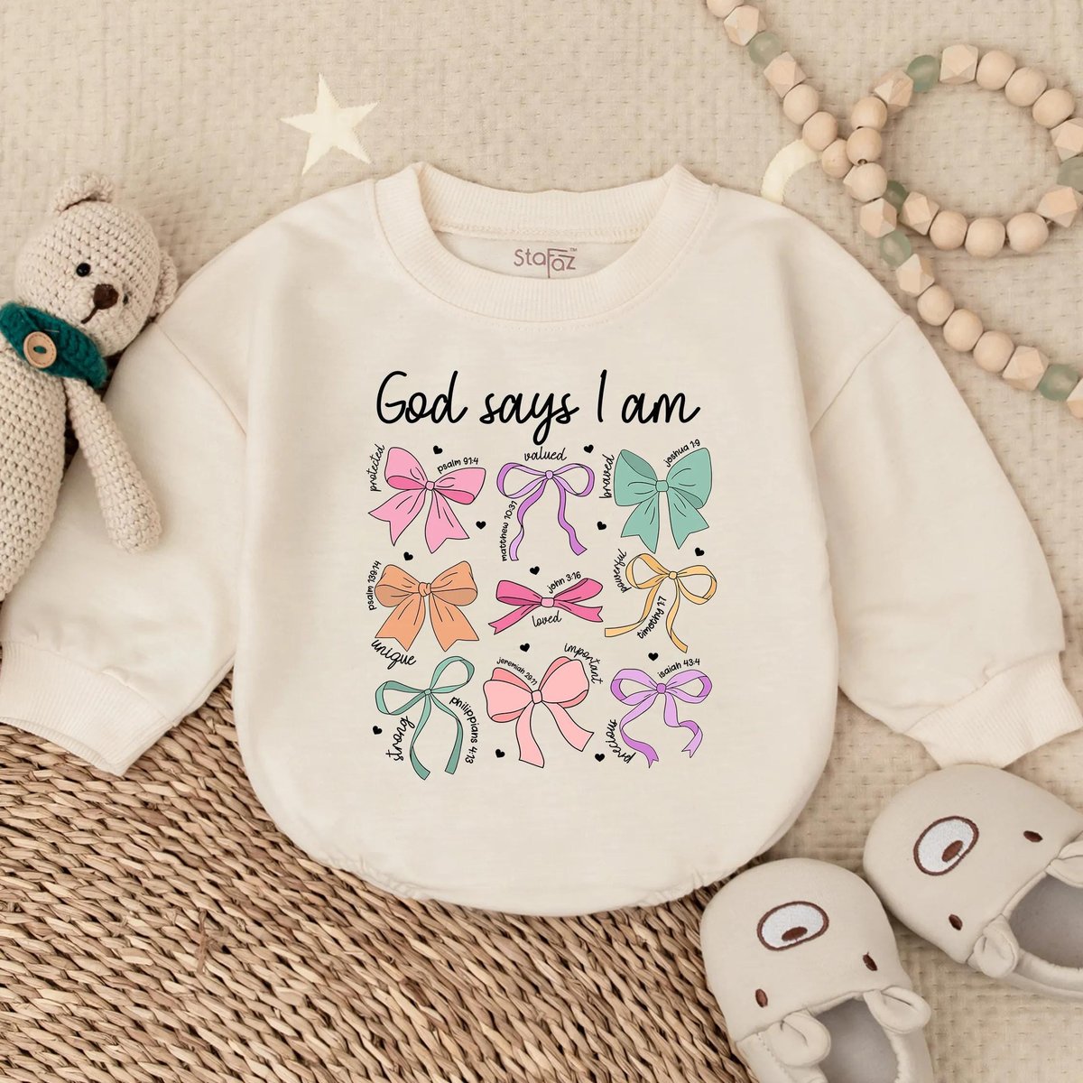 God Says I Am Girl Bible Verse Romper Christian Baby Girl Outfit Religious Toddler BubbleBaby Shower