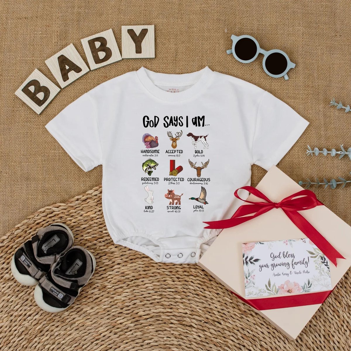God Says I Am Hunting Baby Romper Christian Baby Boy Outfit Outdoor Themed Romper for Boy Religious 431