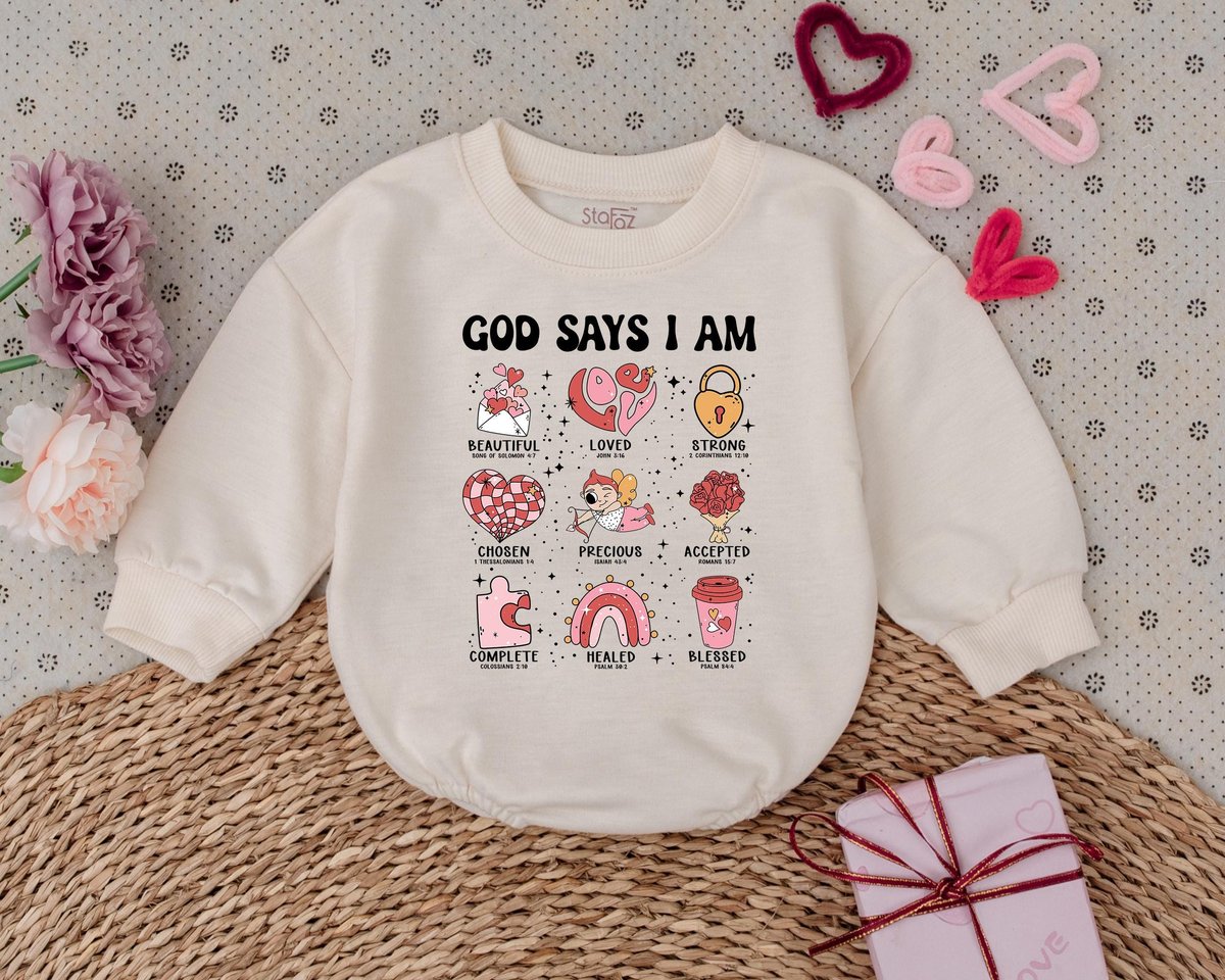God Says I am Kids Valentines Day Romper My 1st Valentines Day Outfits Baby Boys Girls Bodysuit Baby