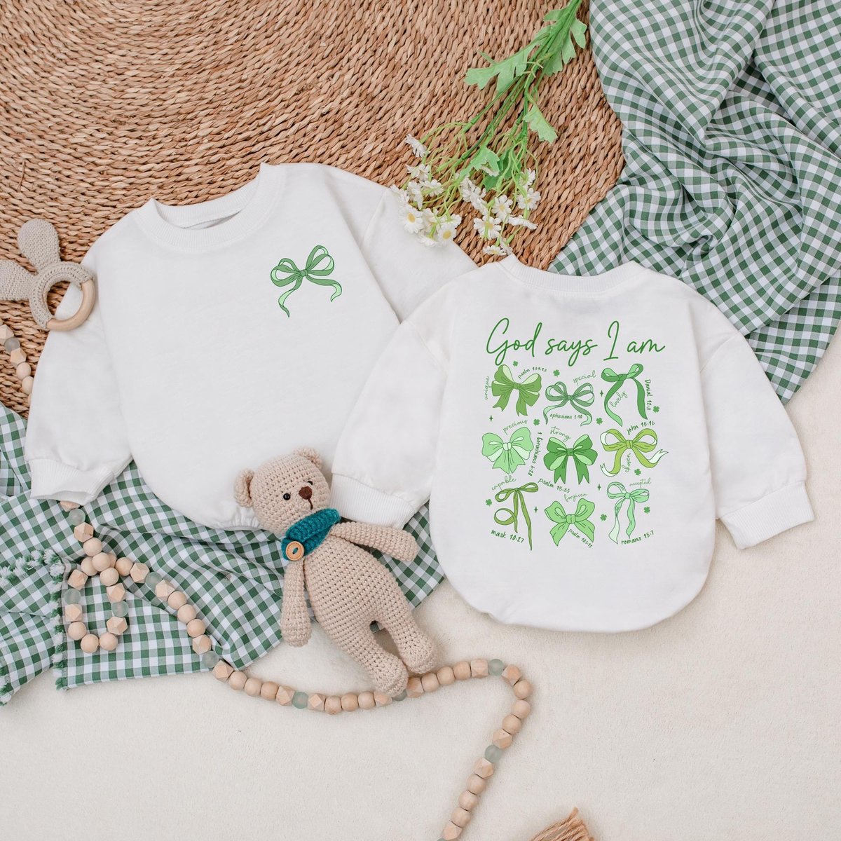 God Says I am Patrick Baby Romper Cute Green Bow Baby Bodysuit Baby Patrick's Day Outfit First St P 188