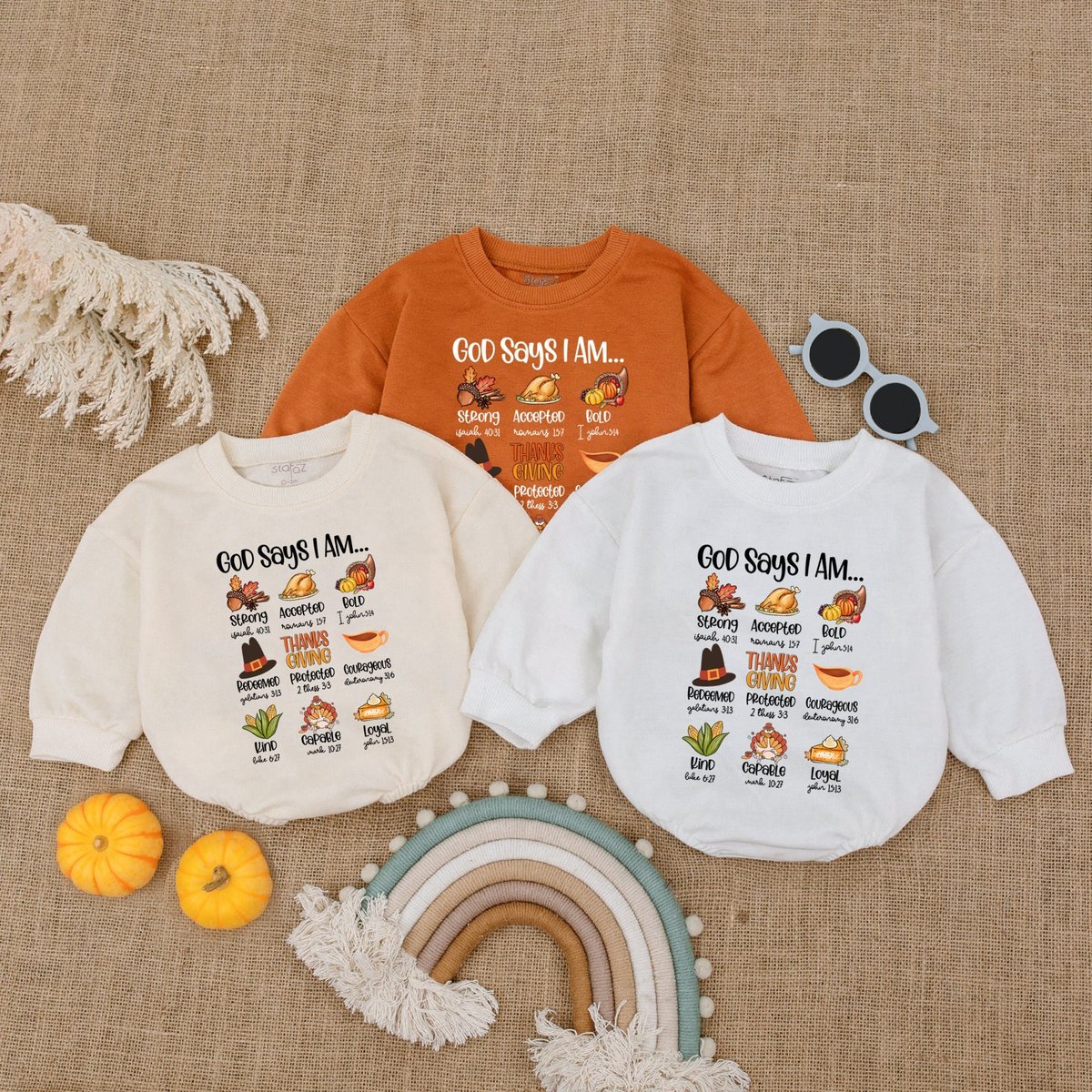 God Says I Am Thanksgiving Bubble Romper Autumn Baby Bodysuit Gift For Thanksgiving Christian Baby C 180