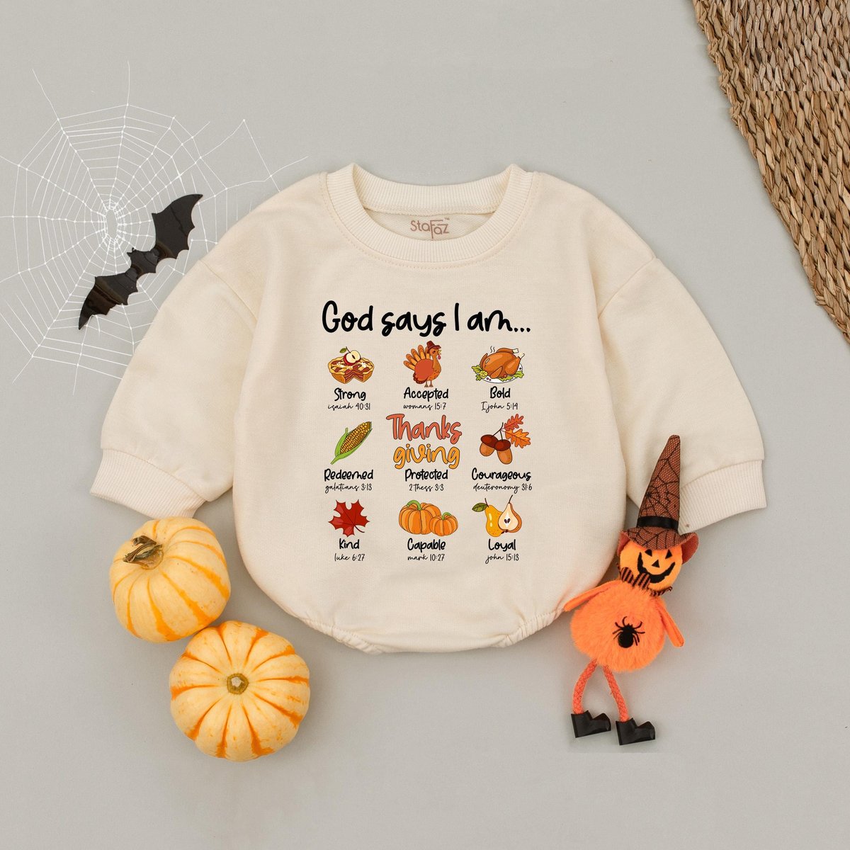 God says I am Thanksgiving Bubble Romper Christian Baby Romper Religious Kids Babysuit Biblical Todd