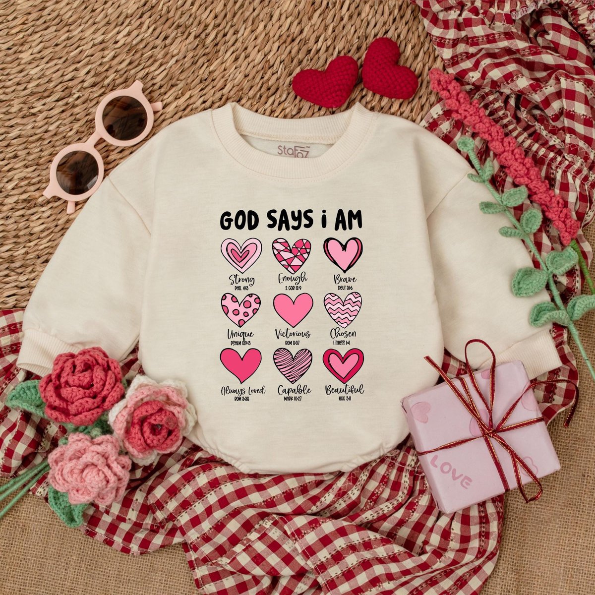 God Says I am Valentine Romper Faithful Valentines Baby Bodysuit Cute Hearts Bubble Romper My 1st Va 182