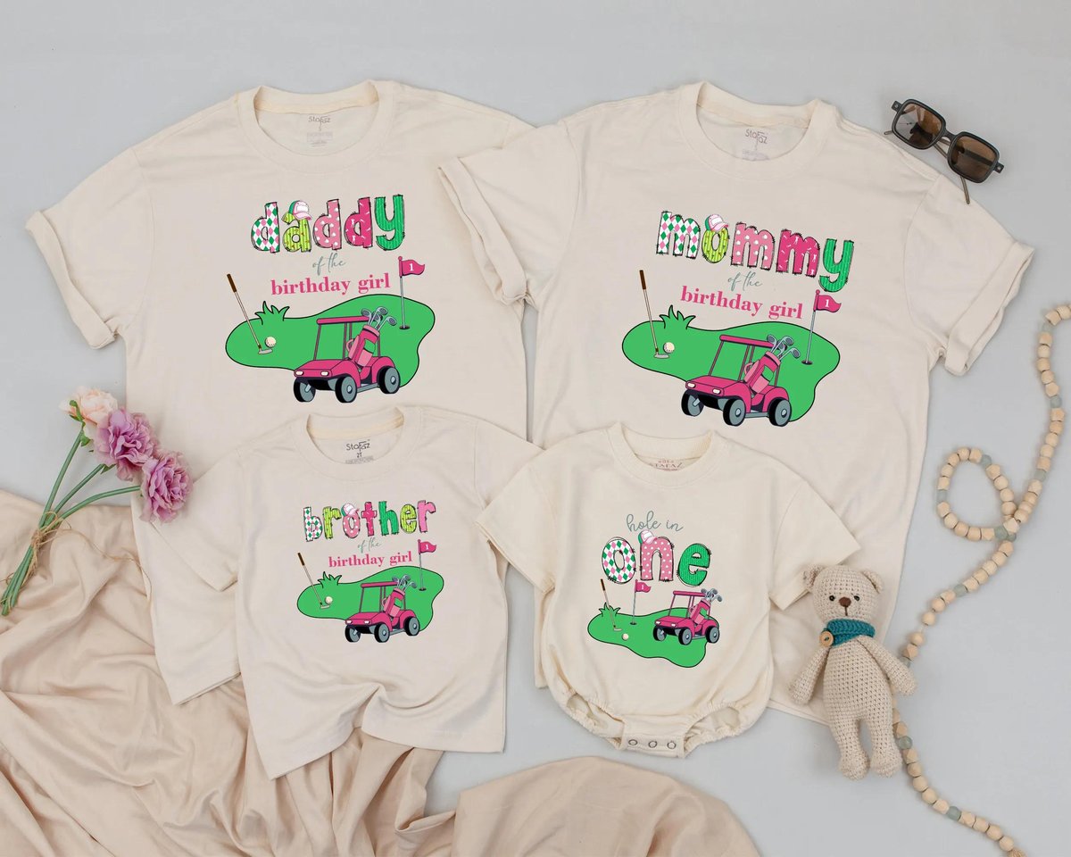 Golf Birthday Girl Family Matching Shirts 1st Birthday Baby Outfit Hole in One Birthday Party Person 429