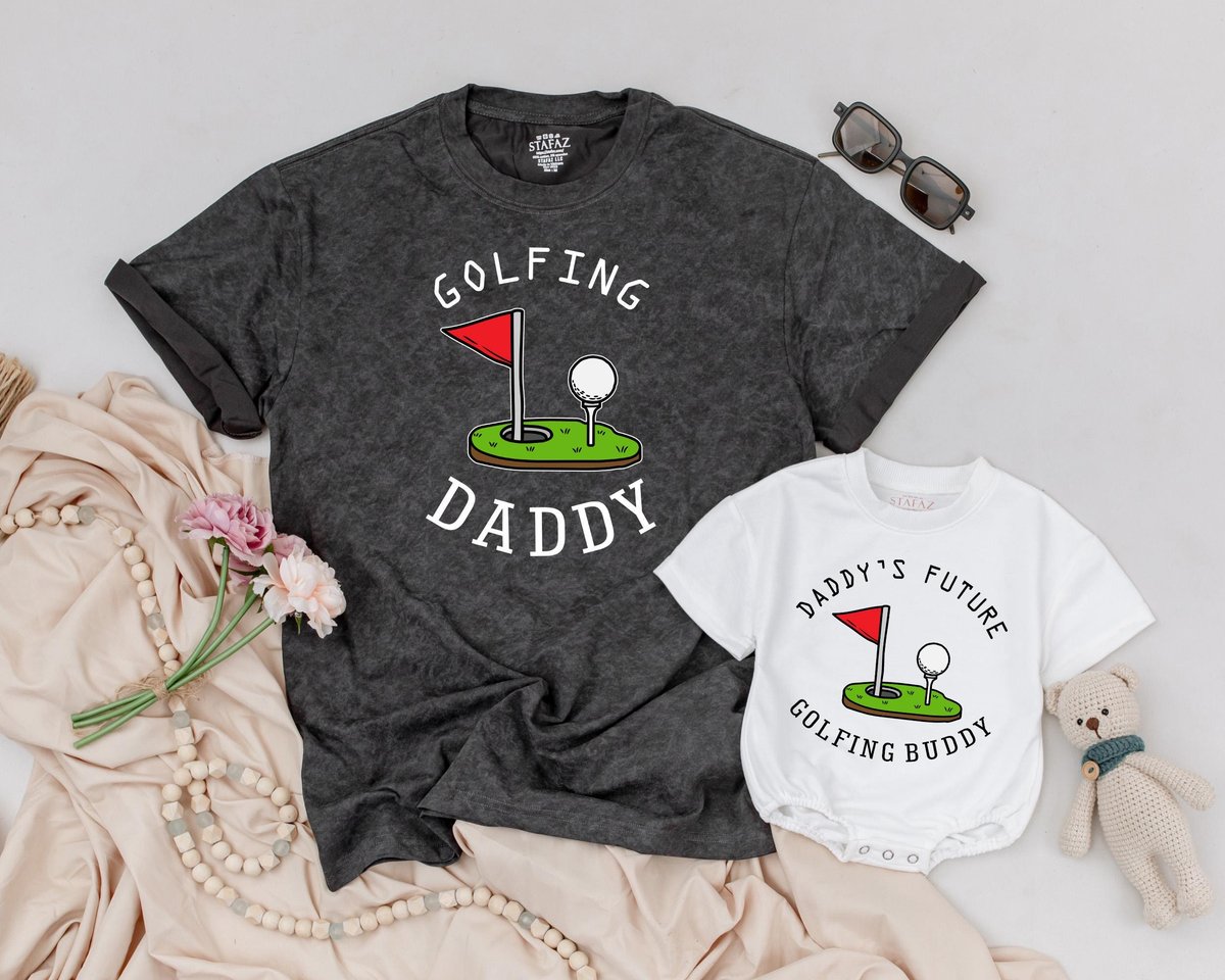 Golfing Daddy and Baby Matching Outfit Funny Golf Dad T shirt and Baby Romper Daddys Future Golfing 429