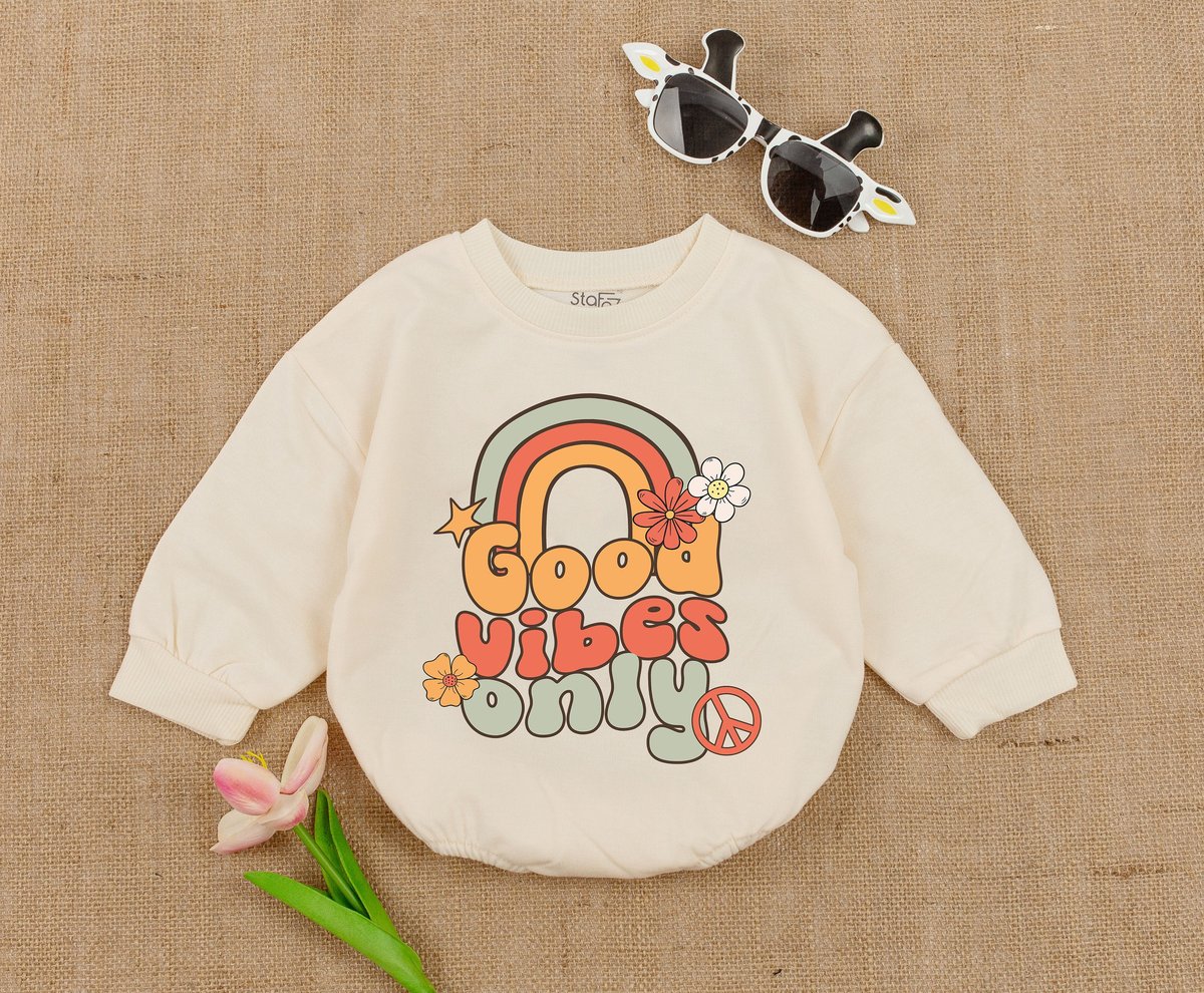 Good Vibes Only Groovy Romper Retro Hippie Trippie Romper Bubble Romper Birthday Outfit Clothes for