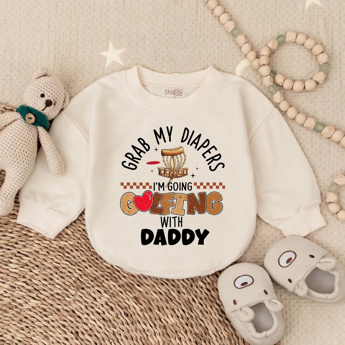 Grab My Diapers I'm Going Golfing With Daddy Golfing Baby Bubble Romper Funny Father's Baby Clothe