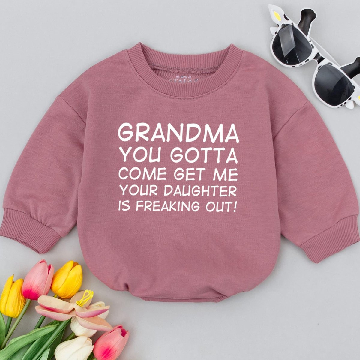 Grandma You Gotta Come Get Me Your Daughter is Freaking Out Baby Romper Grandma Baby Shower Gift Fun 180