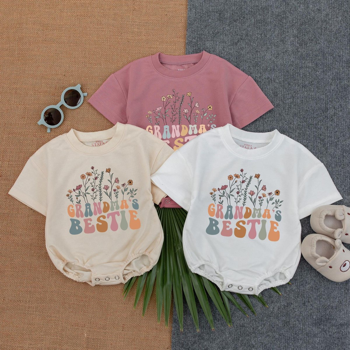 Grandmas Bestie Bubble Romper Floral Wildflower Baby Outfit Retro Baby Gift from Grandma Grandmas Fa 188