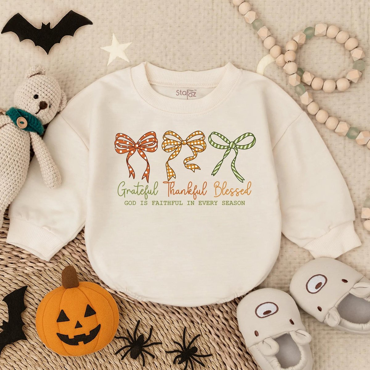 Grateful Thankful Blessed Baby Girl Romper Christian Fall Bubble Outfit Faith Based Autumn Bodysuit